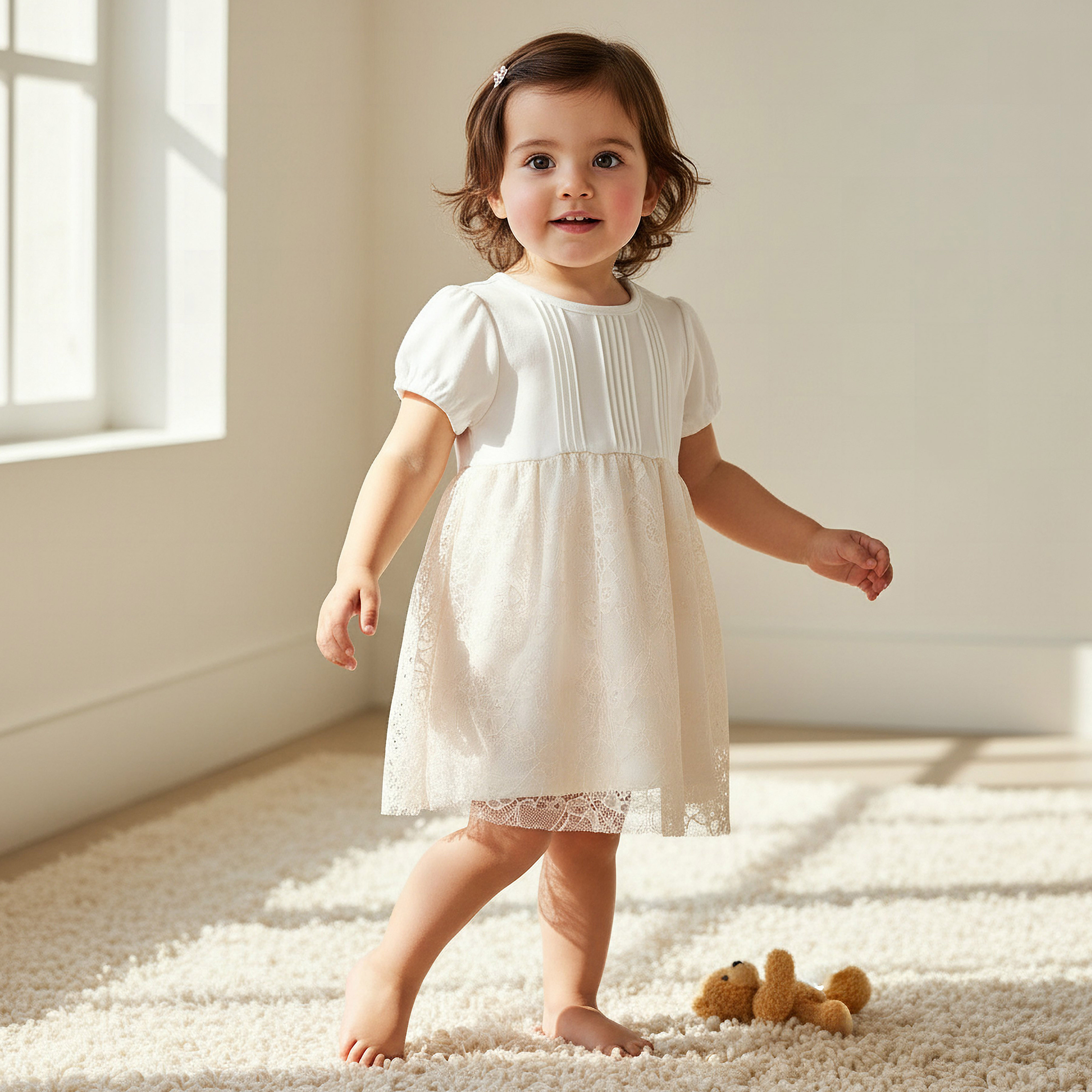 Giggles Round Neck Short Sleeves A-Line Dress with Lace Detail-baby-girls-clothing-dressesandjumpsuits-image-1