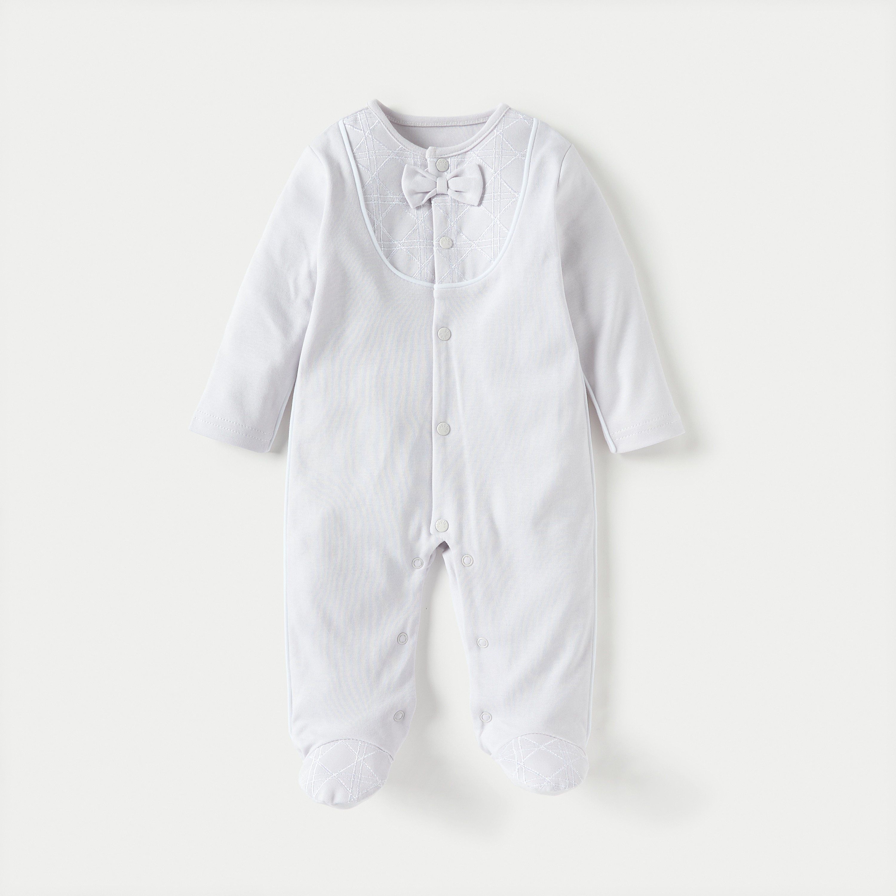 Giggles Textured Closed Feet Sleepsuit with Bow Detail-baby-boys-clothing-nightwear-sleepsuits-image-1