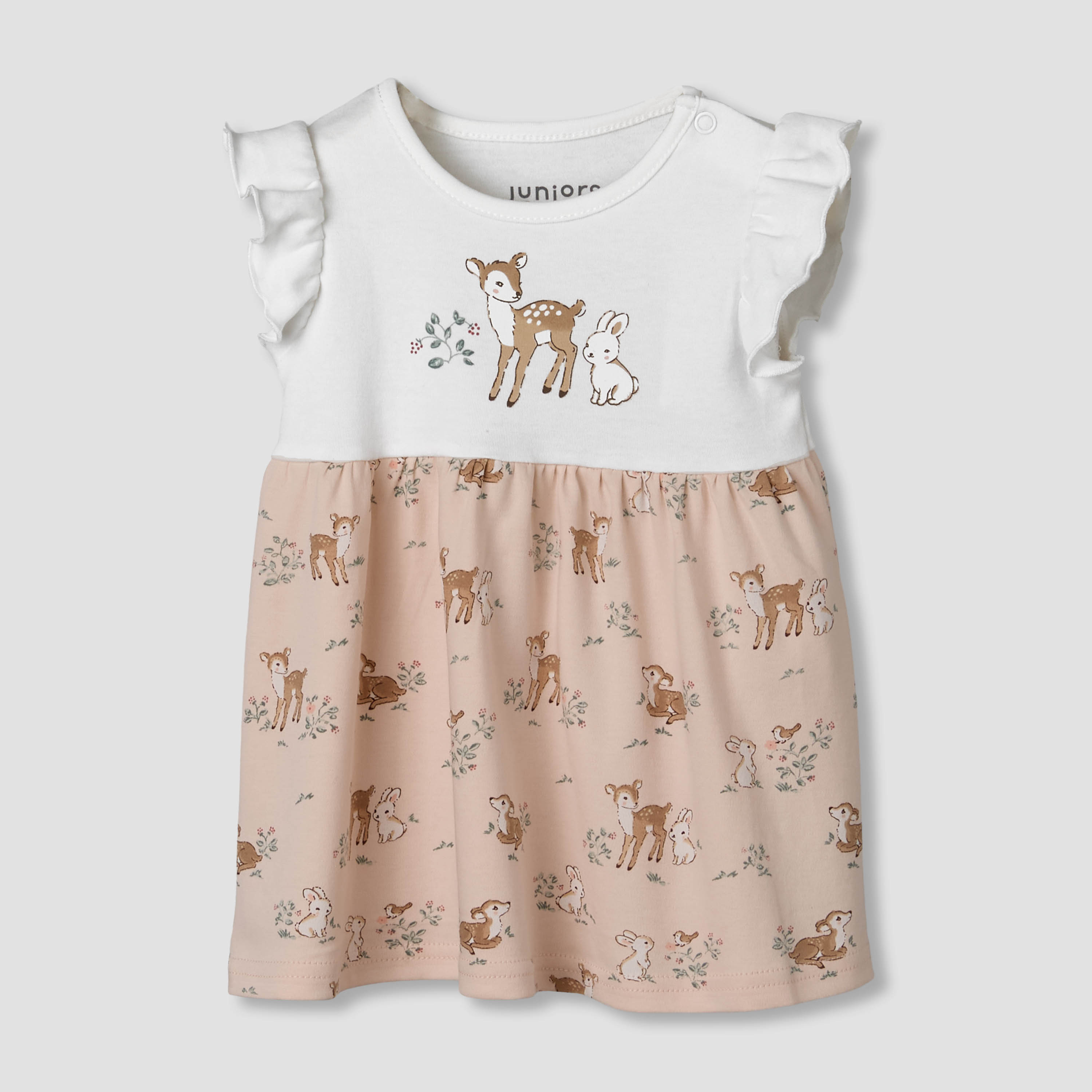 Juniors Round Neck Short Ruffle Sleeves A-line Dress with Print-baby-girls-clothing-dressesandjumpsuits-image-2