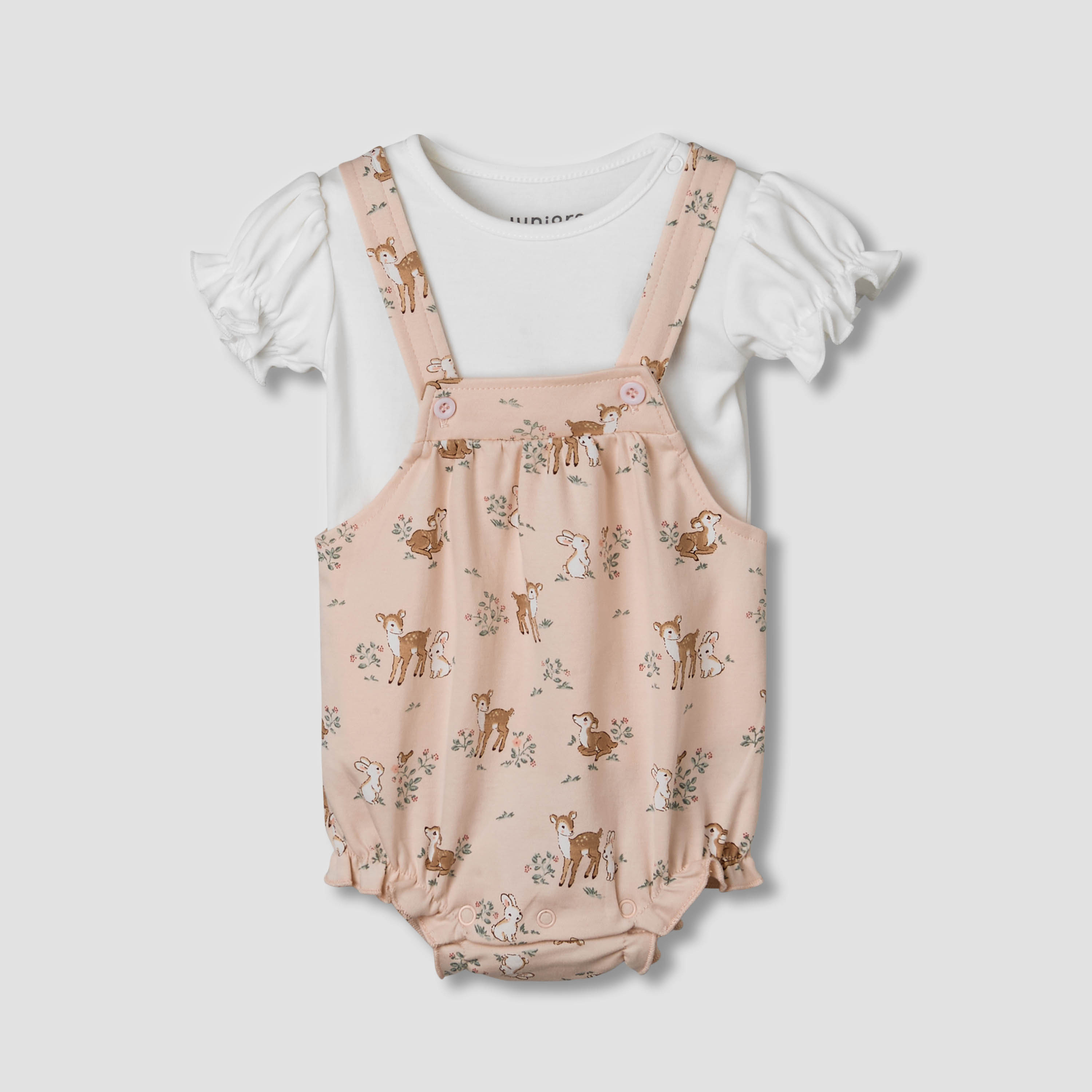 Juniors Short Sleeves T-shirt and Dungaree Set with Print-baby-girls-clothing-setsandcoords-image-2
