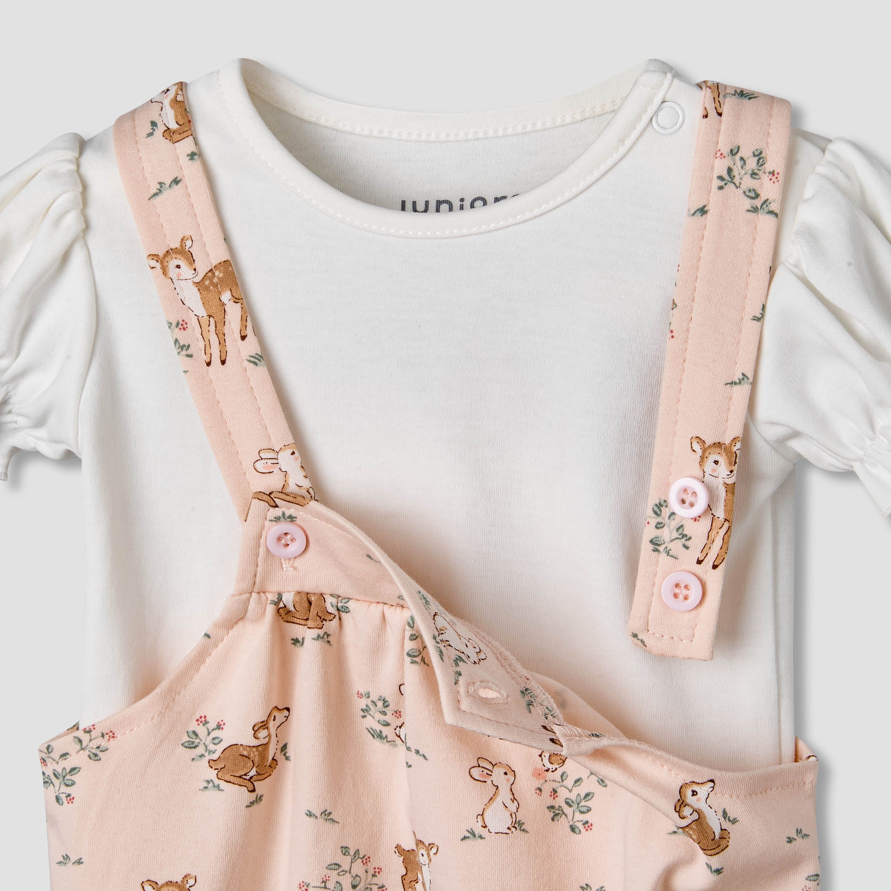 Juniors Short Sleeves T-shirt and Dungaree Set with Print-baby-girls-clothing-setsandcoords-image-6