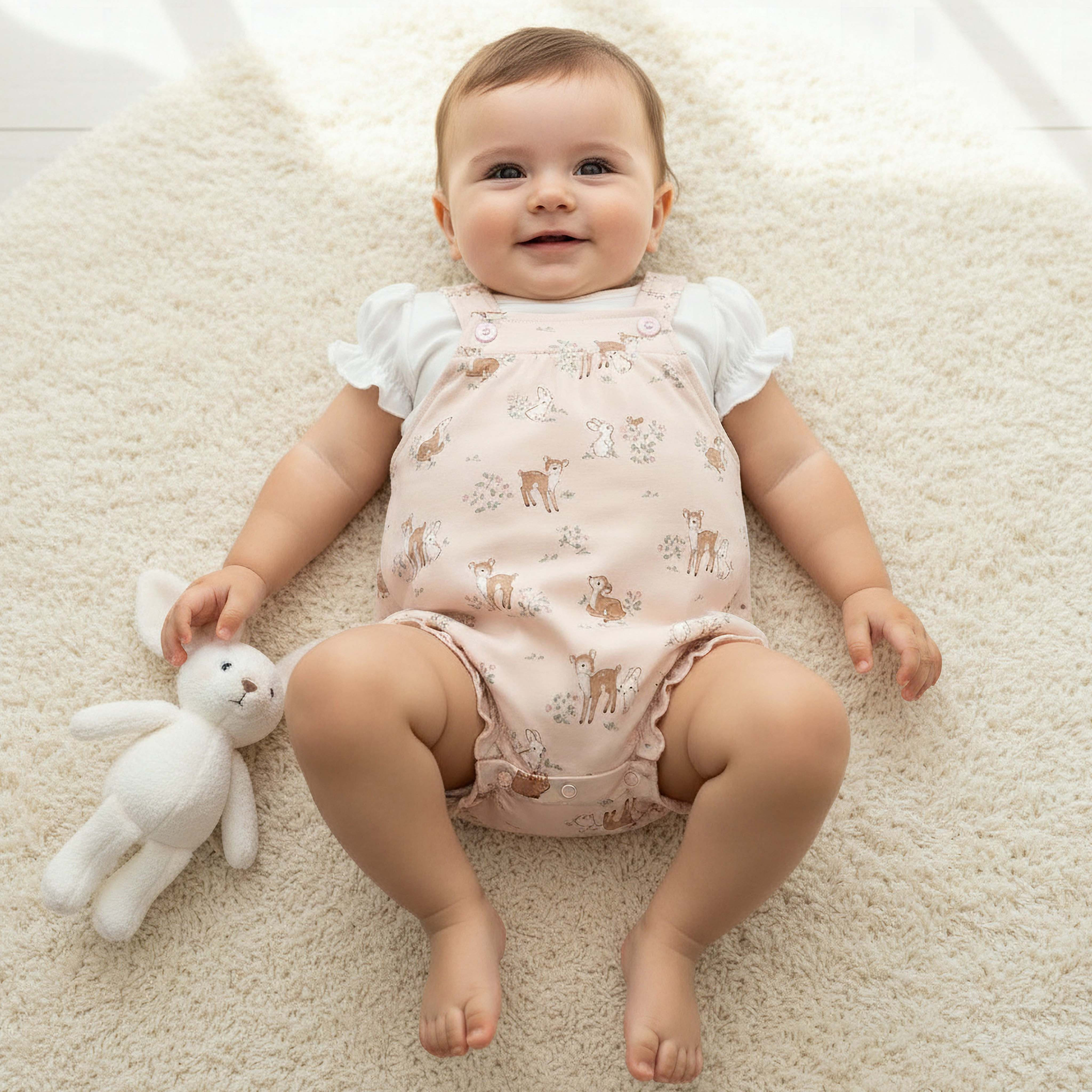 Juniors Short Sleeves T-shirt and Dungaree Set with Print-baby-girls-clothing-setsandcoords-image-1