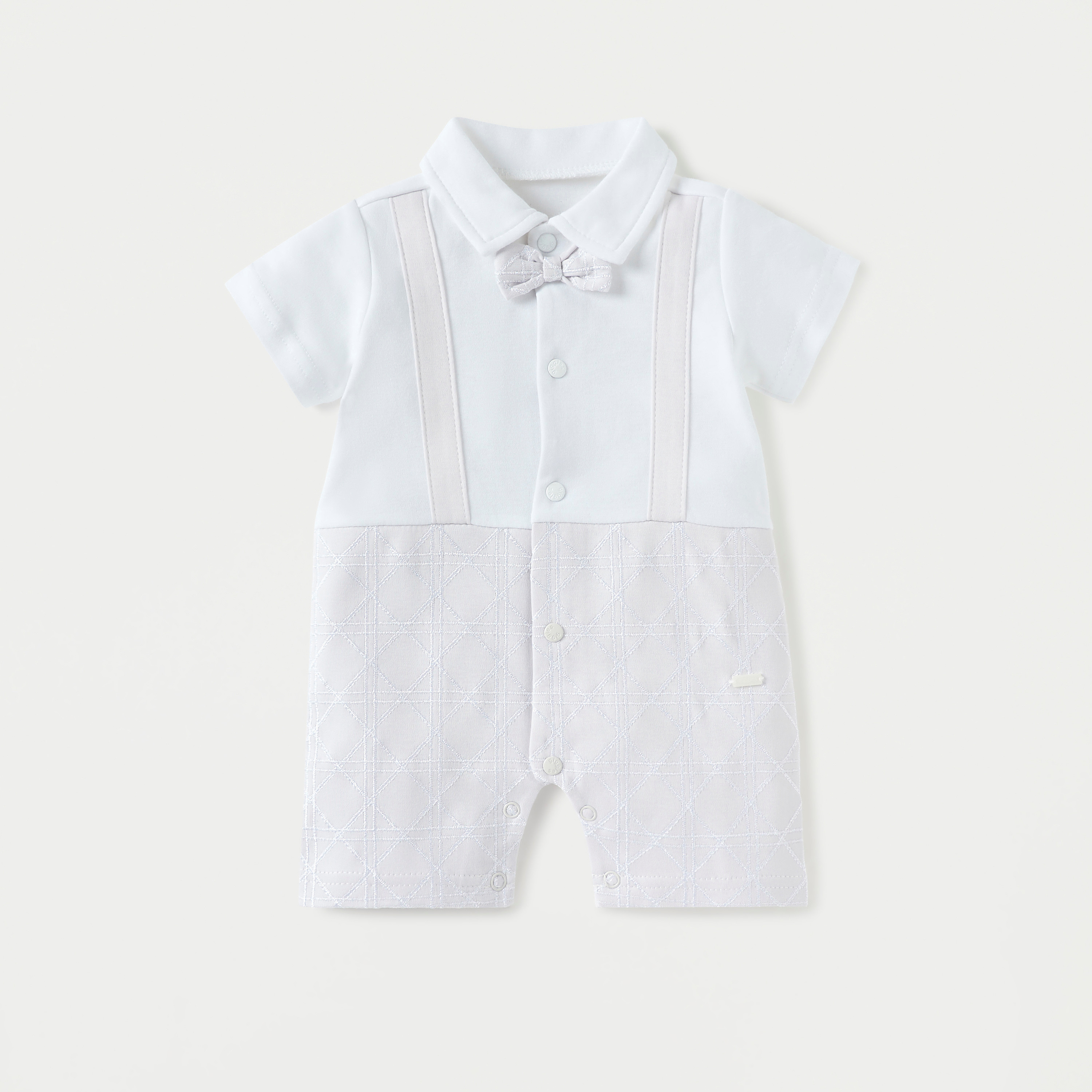 Giggles Textured Romper with Bow Applique and Button Closure-baby-boys-clothing-rompers-image-1