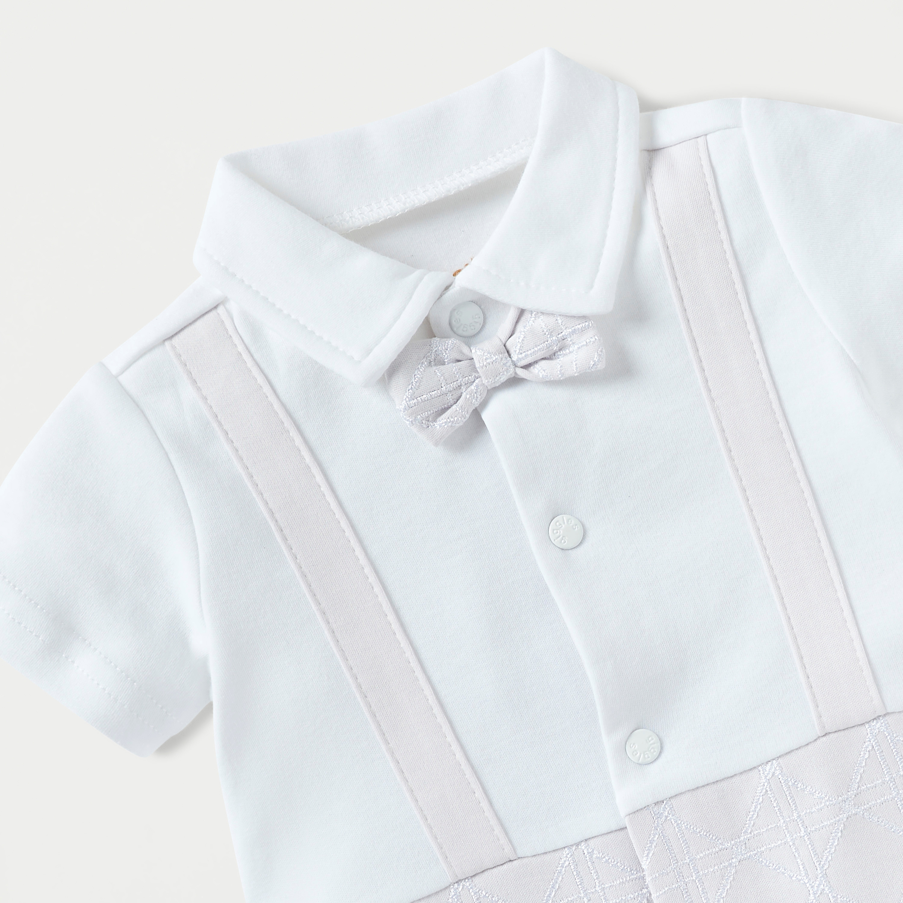 Giggles Textured Romper with Bow Applique and Button Closure-baby-boys-clothing-rompers-image-2