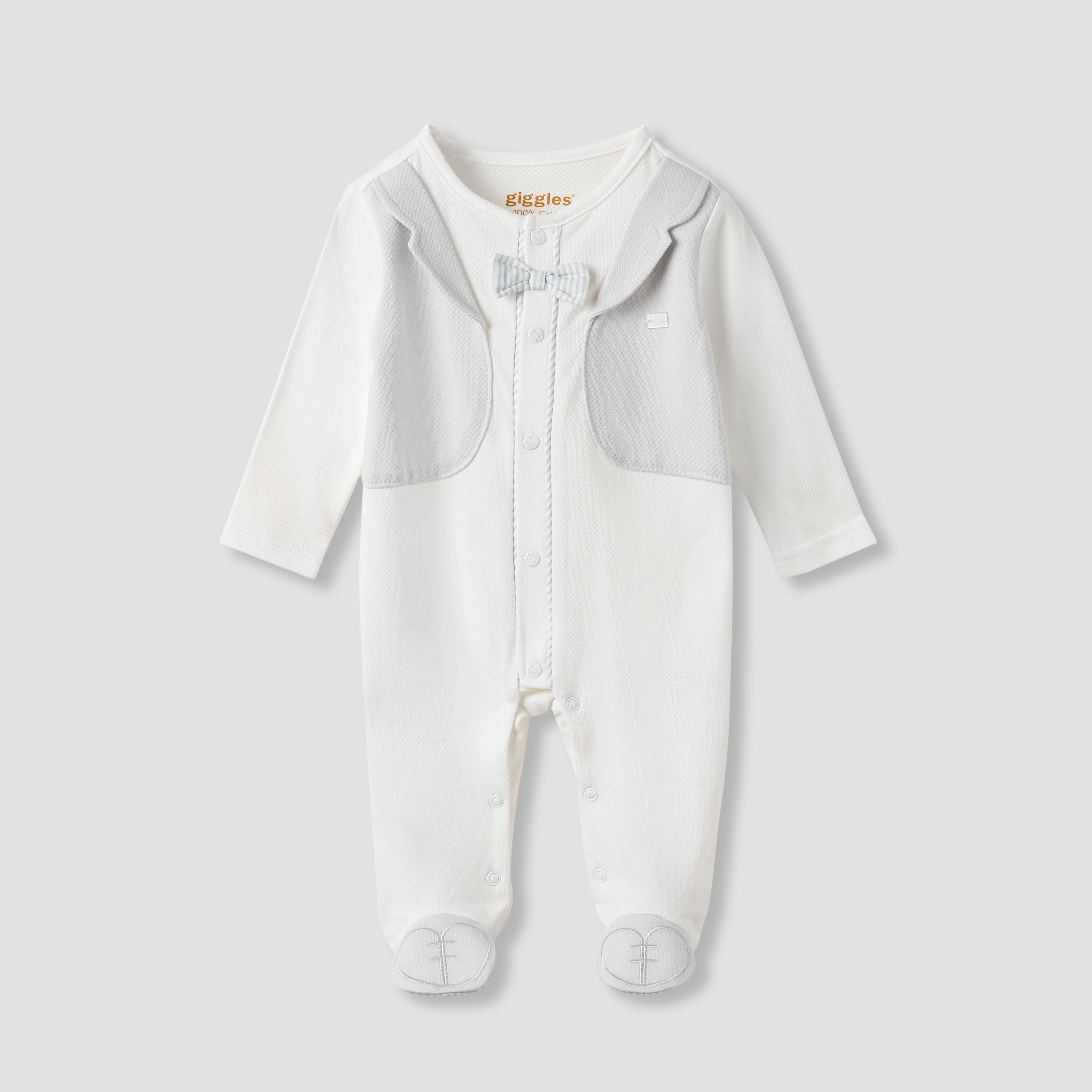 Giggles Bow Detail Sleepsuit with Long Sleeves-baby-boys-clothing-nightwear-sleepsuits-image-1