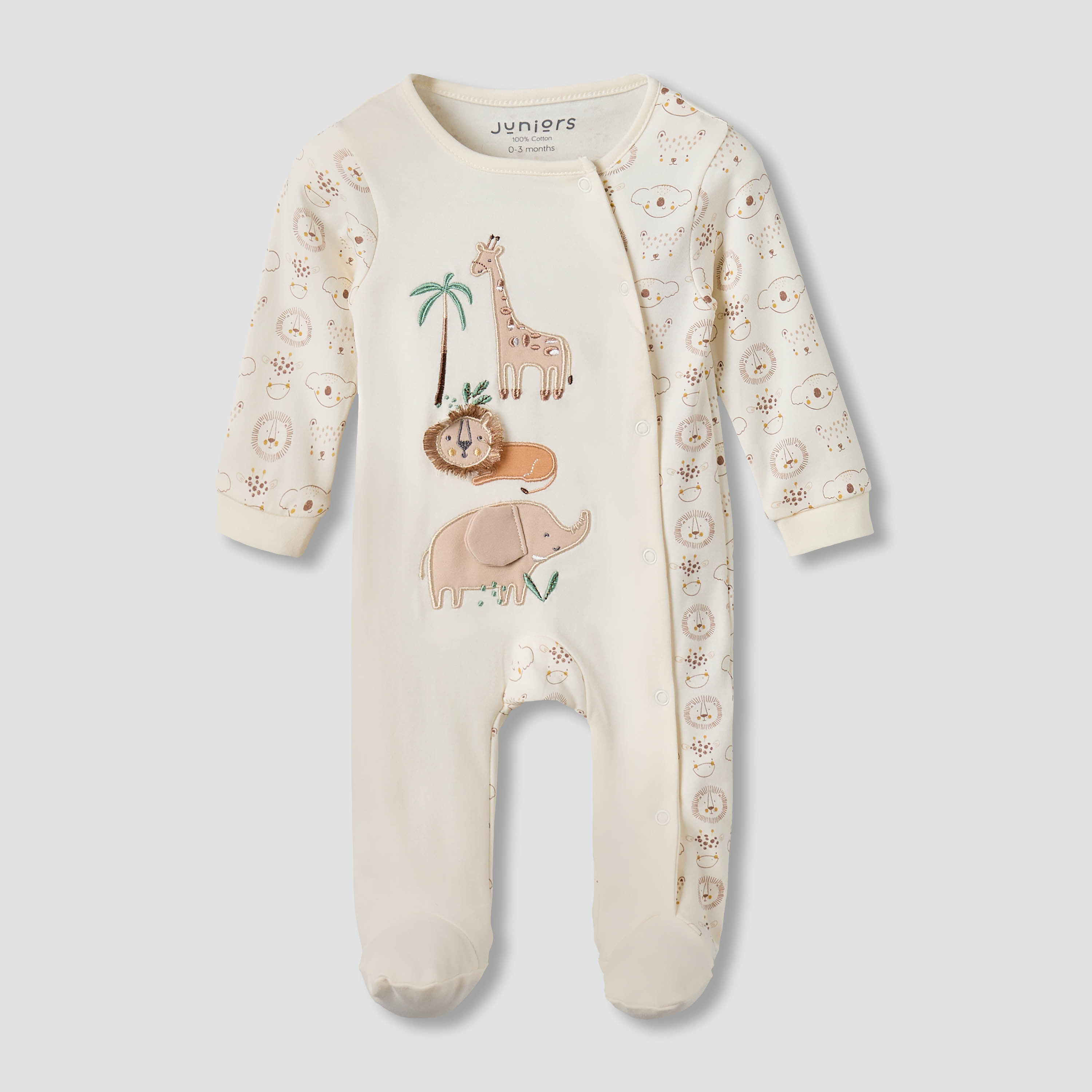 بدلة نوم قطنية بياقة مستديرة وأكمام طويلة وأزرار إغلاق كبس من جونيورز-baby-boys-clothing-nightwear-sleepsuits-image-1