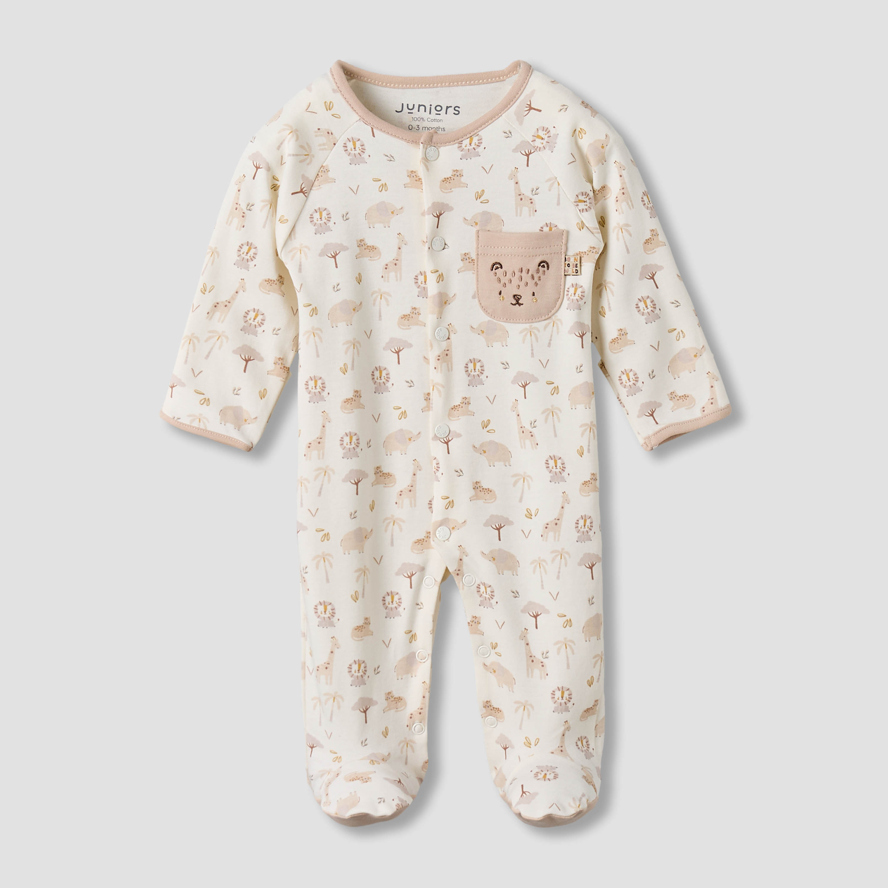 Juniors Cotton Round Neck Long Sleeves Sleepsuit with Safari Print-baby-boys-clothing-nightwear-sleepsuits-image-2
