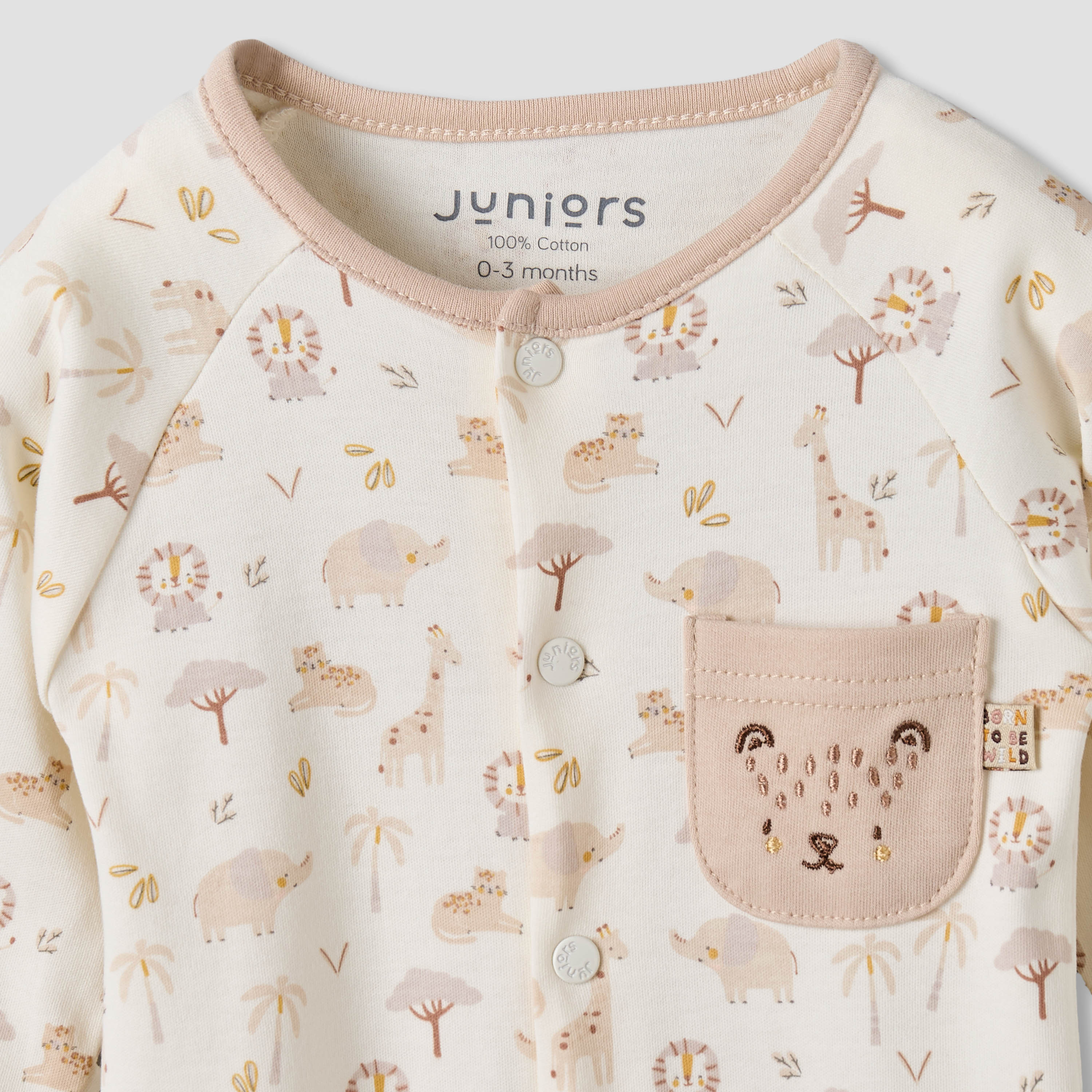 Juniors Cotton Round Neck Long Sleeves Sleepsuit with Safari Print-baby-boys-clothing-nightwear-sleepsuits-image-4
