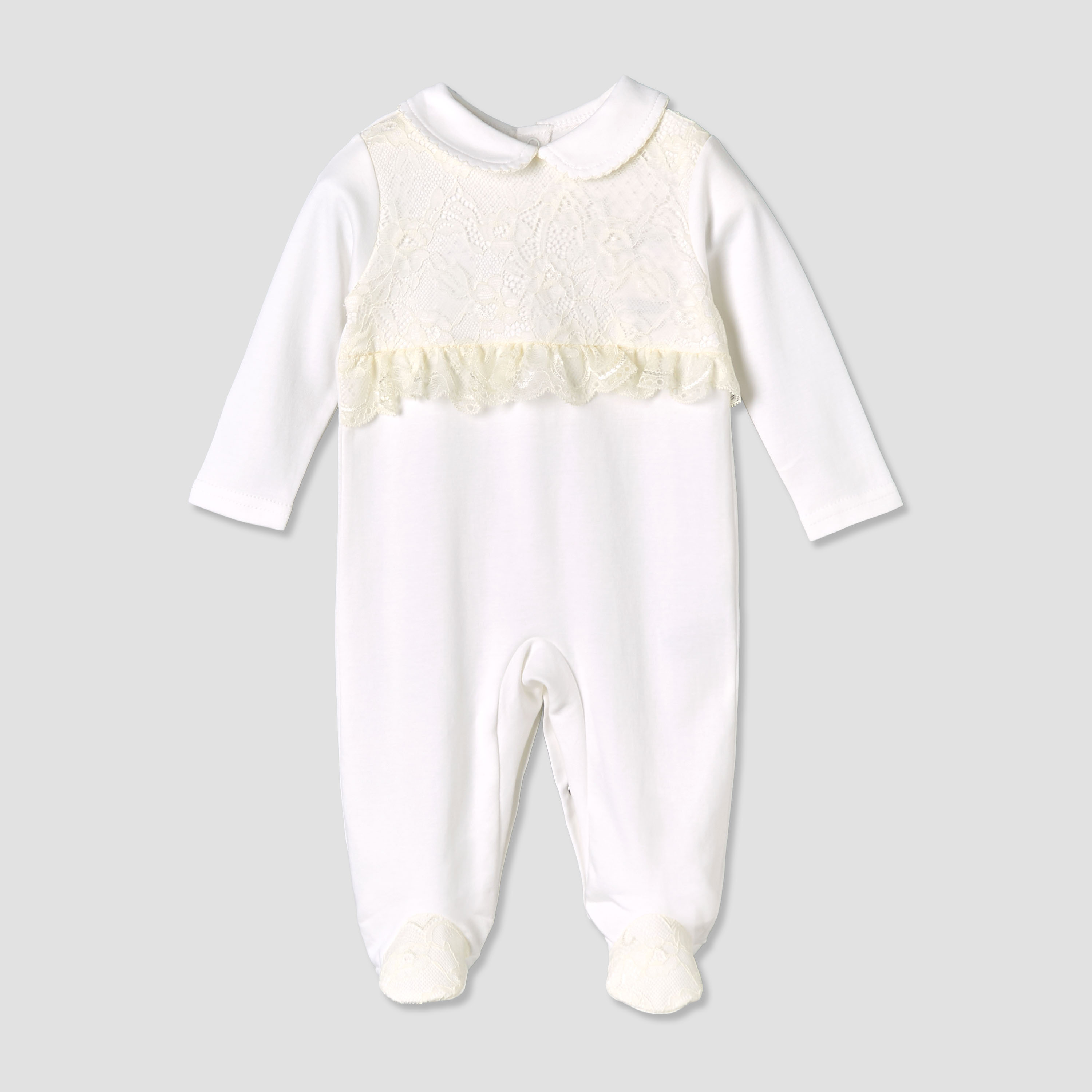 بدلة نوم بياقة بيتر بان وأكمام طويلة وتفاصيل دانتيل من جيجلز-baby-girls-clothing-nightwear-sleepsuits-image-2