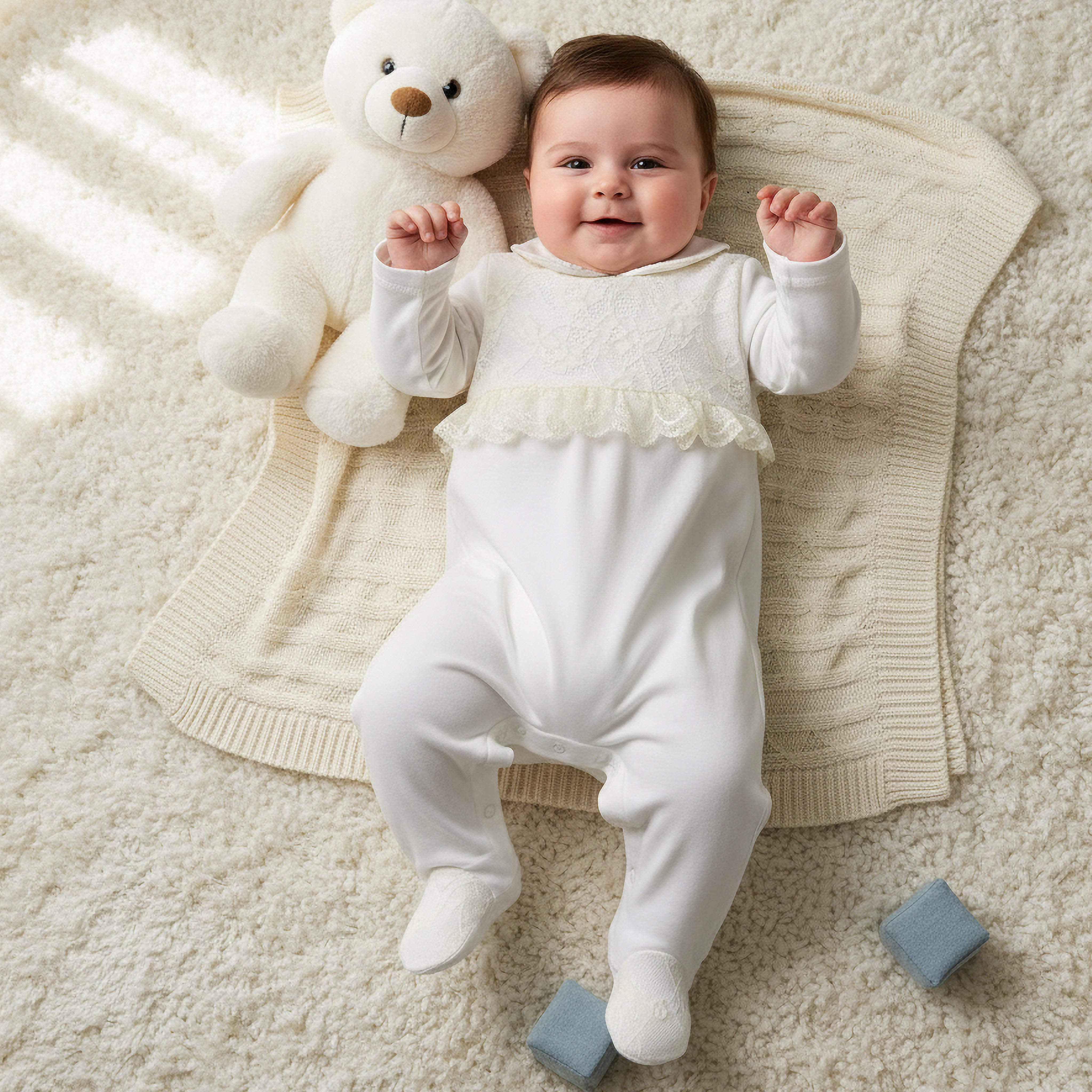 بدلة نوم بياقة بيتر بان وأكمام طويلة وتفاصيل دانتيل من جيجلز-baby-girls-clothing-nightwear-sleepsuits-image-1