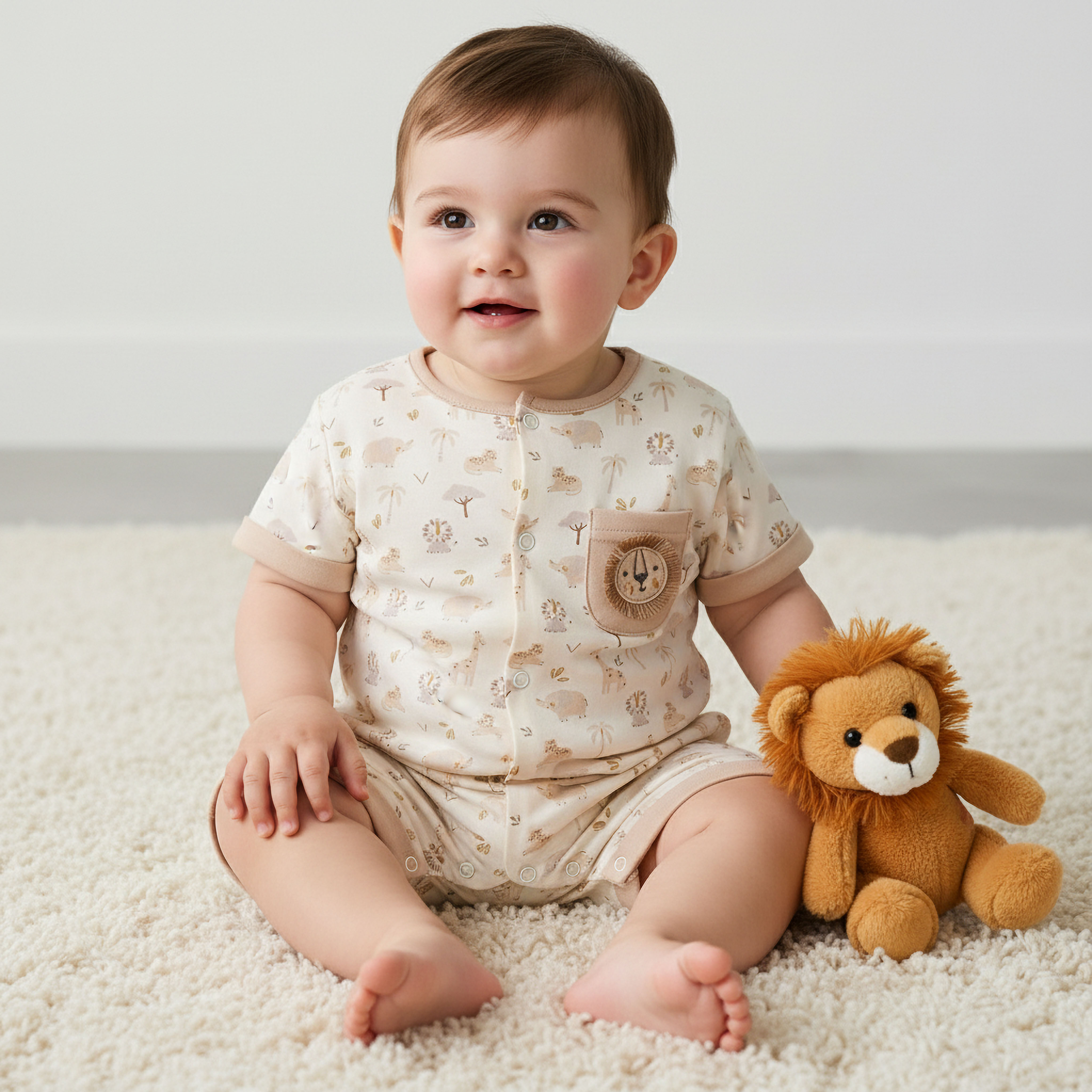 Juniors Round Neck Short Sleeve Romper with Pocket-baby-boys-clothing-rompers-image-1