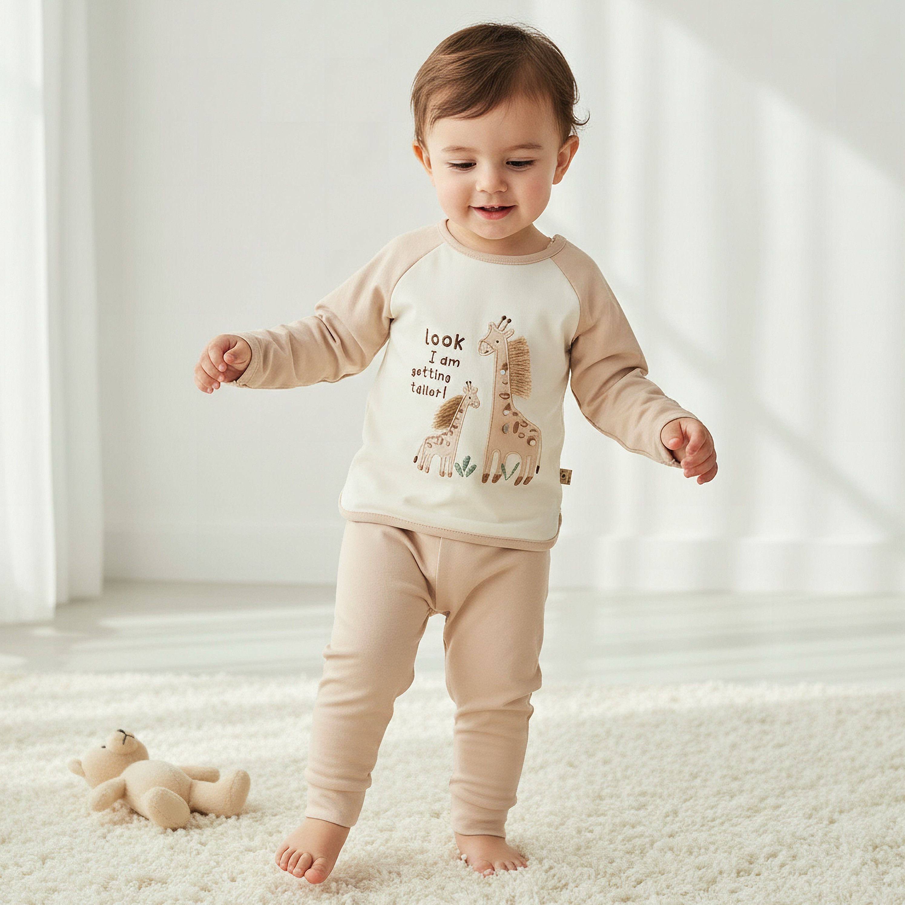 طقم بيجاما قطنية بأكمام طويلة مع تطريز زرافة من جونيورز-baby-boys-clothing-nightwear-pyjamasets-image-1