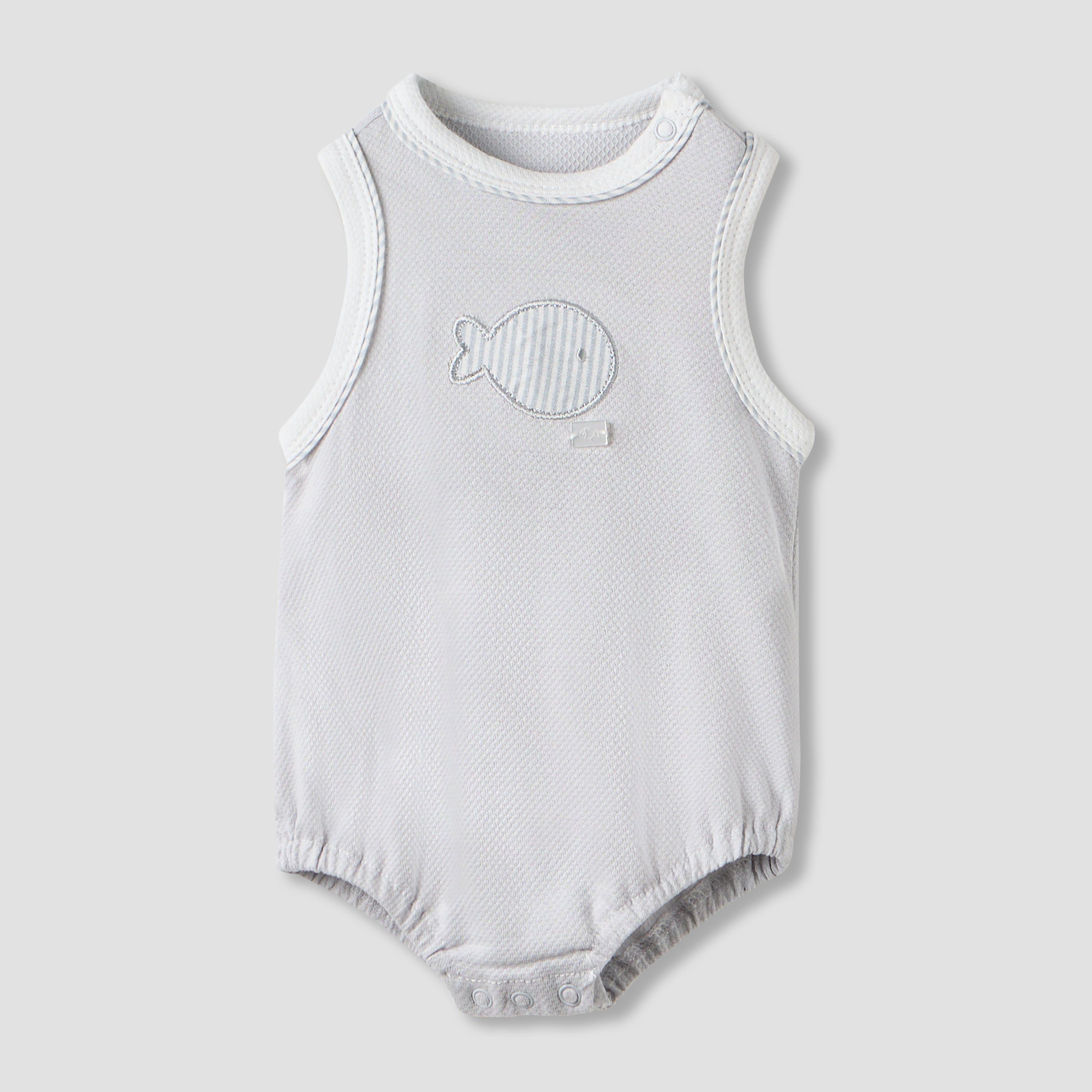 Giggles Fish Applique Sleeveless Bodysuit with Button Closure-baby-boys-clothing-bodysuits-image-1