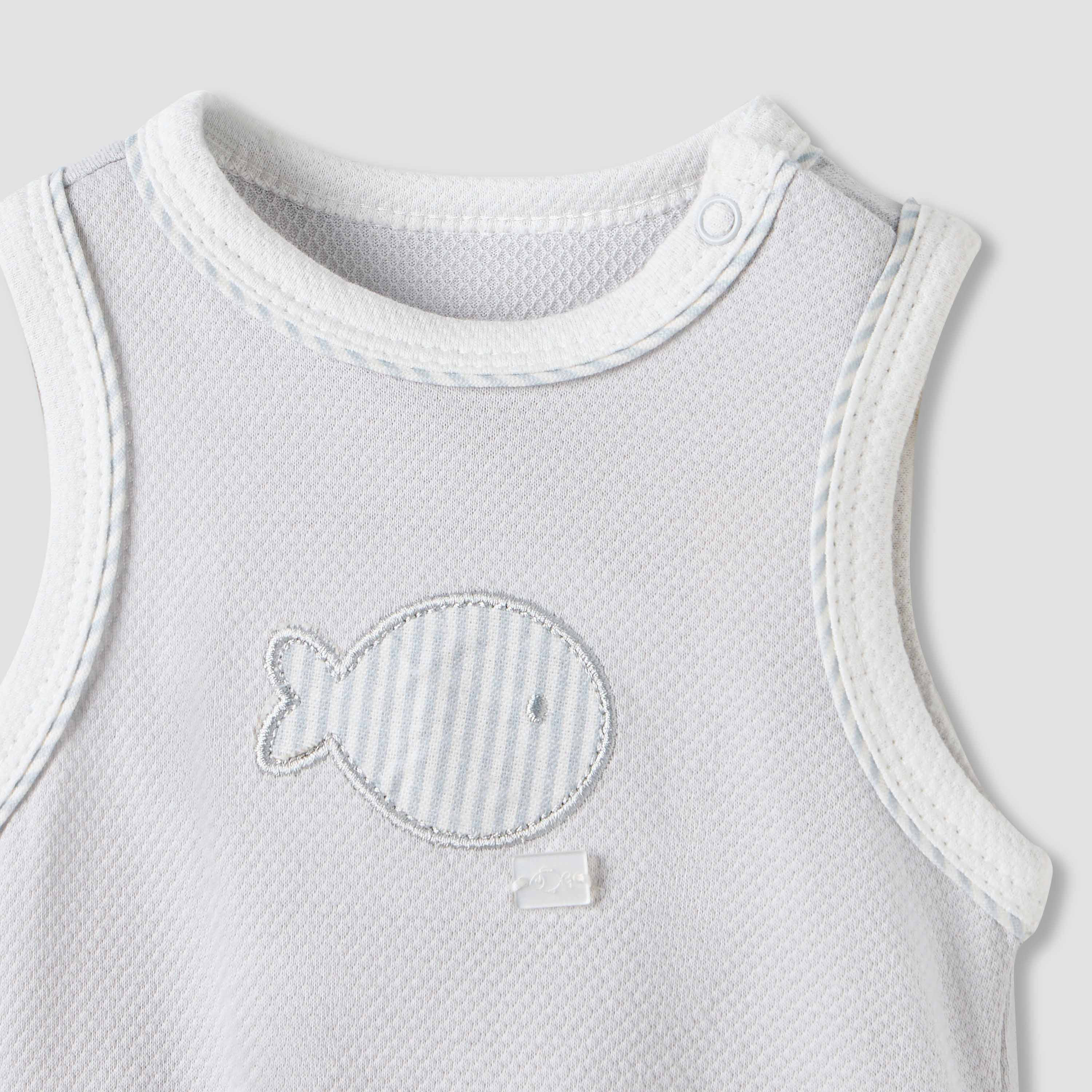 Giggles Fish Applique Sleeveless Bodysuit with Button Closure-baby-boys-clothing-bodysuits-image-3