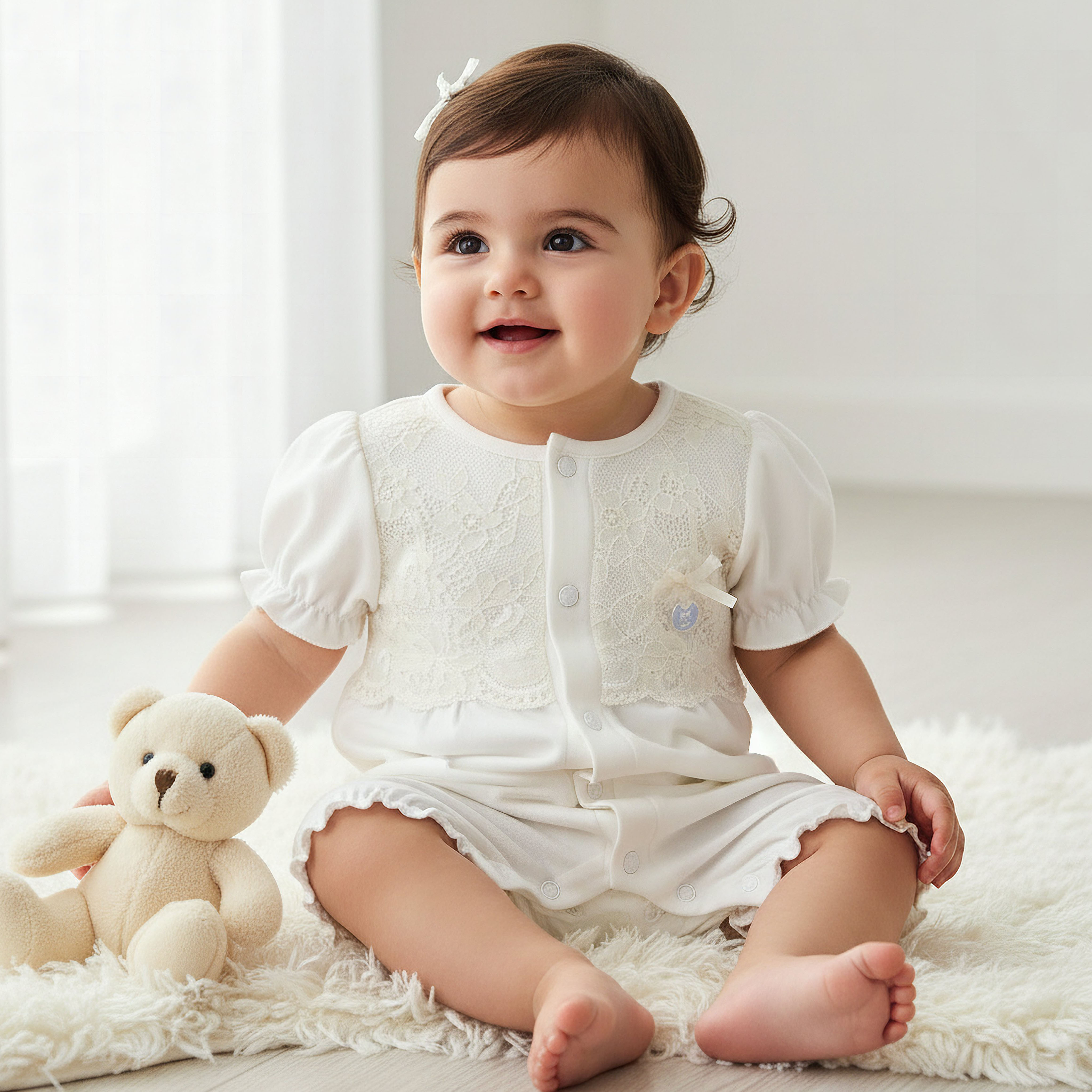Giggles Round Neck Short Sleeves Romper with Lace Detail-baby-girls-clothing-rompers-image-2