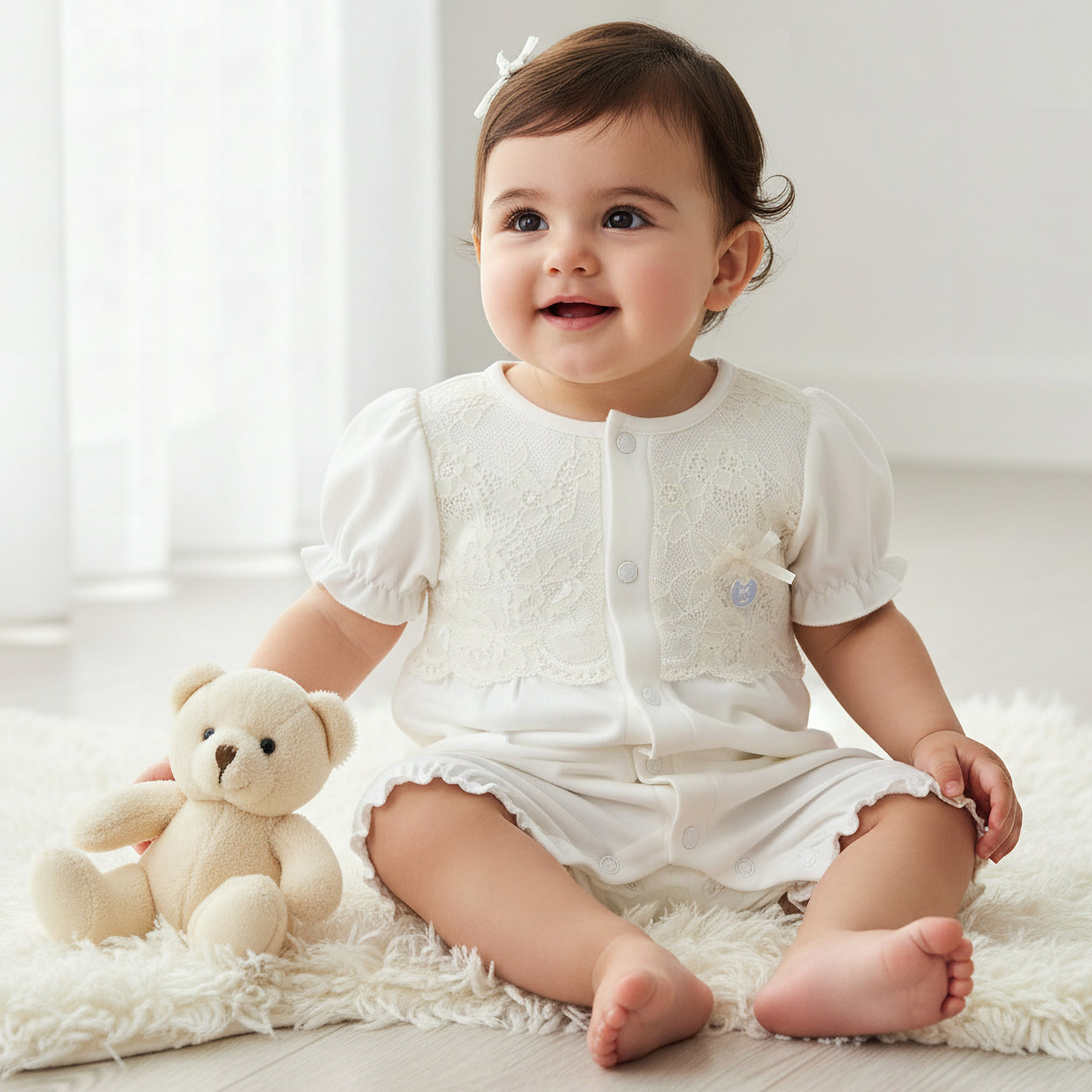 Giggles Round Neck Short Sleeves Romper with Lace Detail-baby-girls-clothing-rompers-image-1