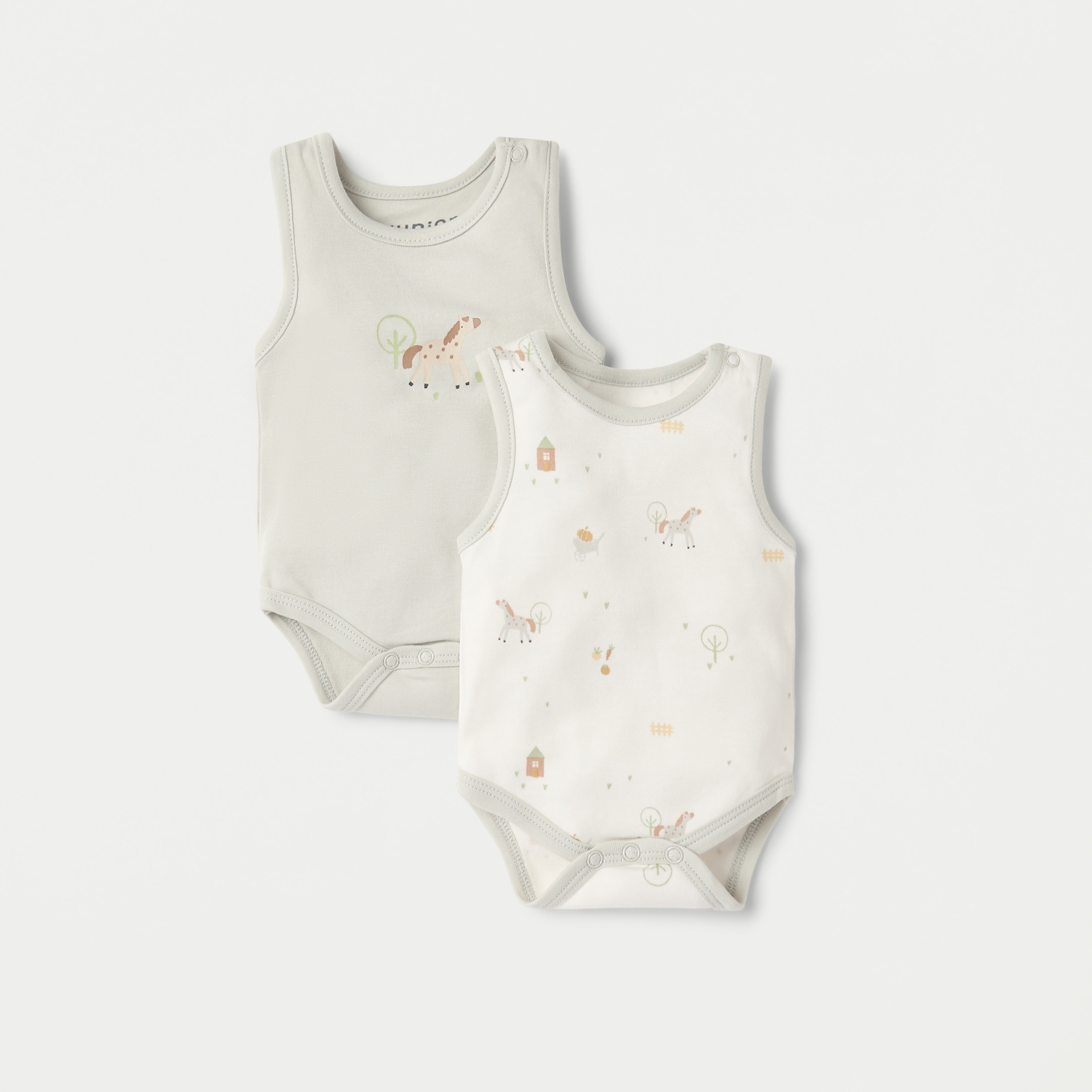 Juniors Printed Sleeveless Bodysuit with Snap Button Closure - Set of 2-baby-girls-clothing-bodysuits-image-1