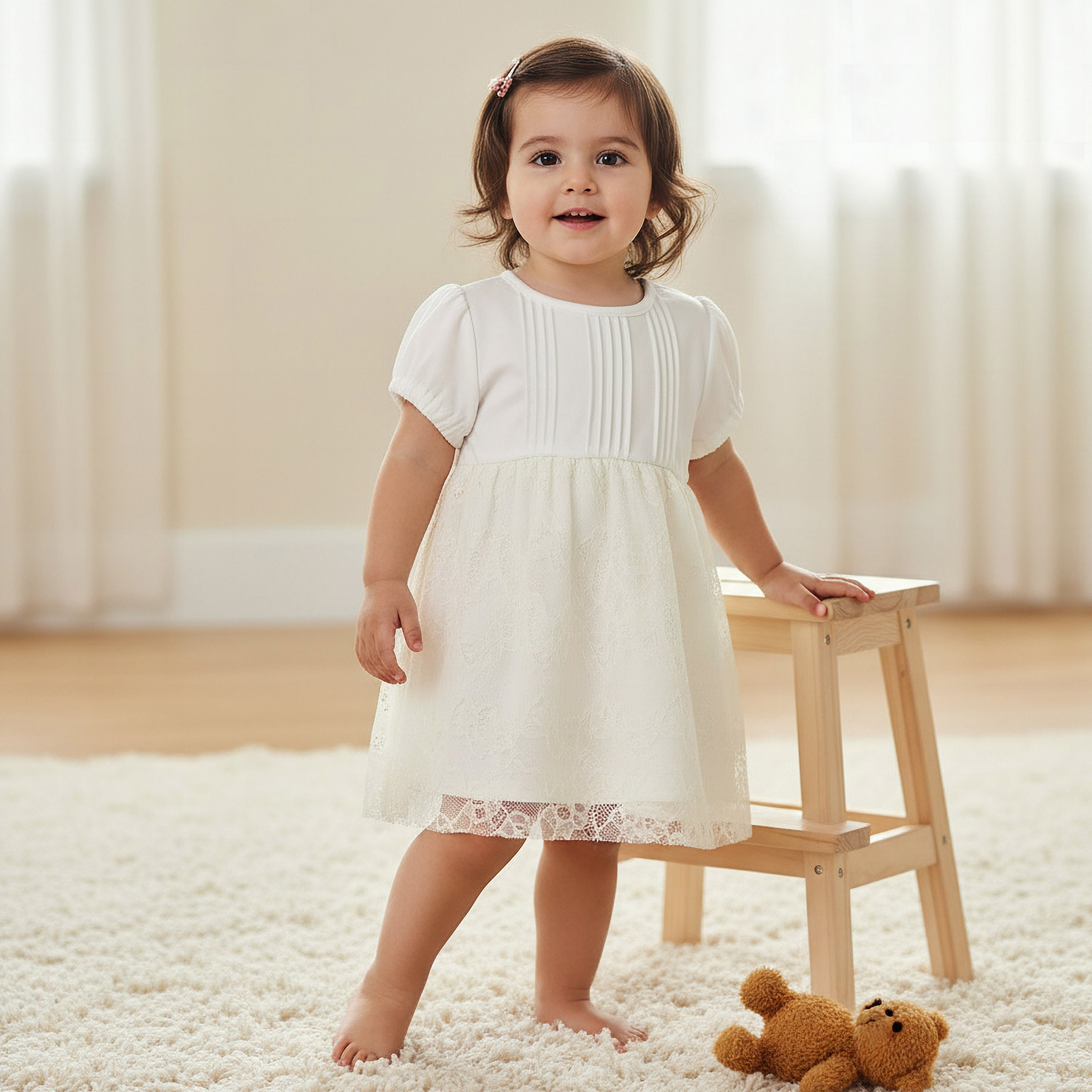Giggles Round Neck Short Sleeves A-line Dress with Lace Detail-baby-girls-clothing-dressesandjumpsuits-image-1