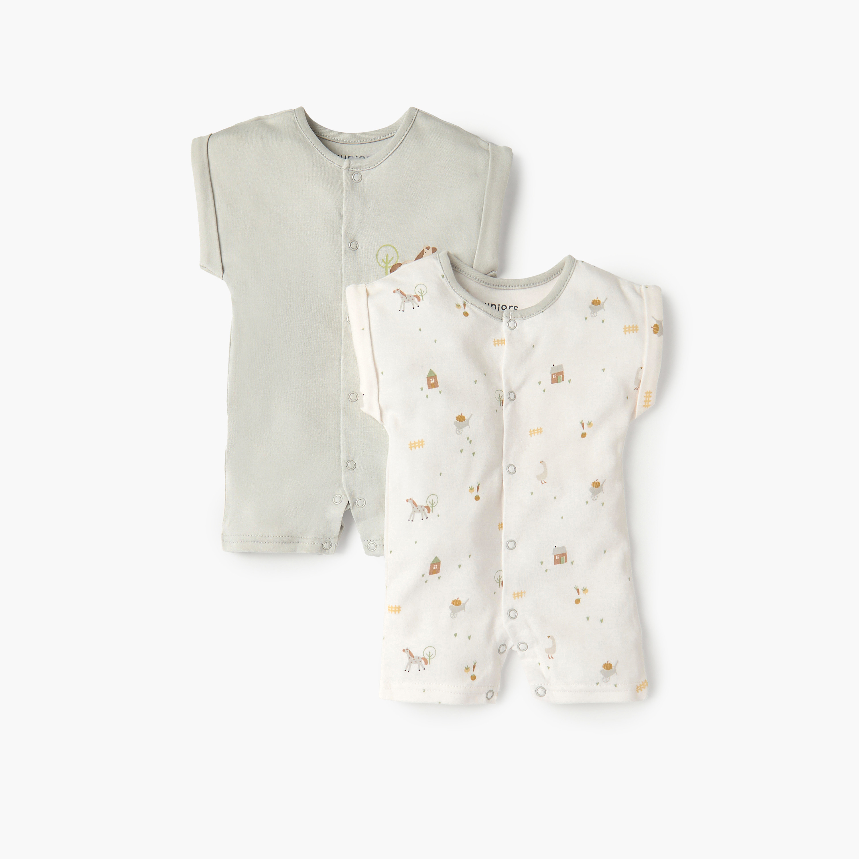 Juniors Printed Romper with Short Sleeves and Snap Button Closure - Set of 2-baby-girls-clothing-rompers-image-1