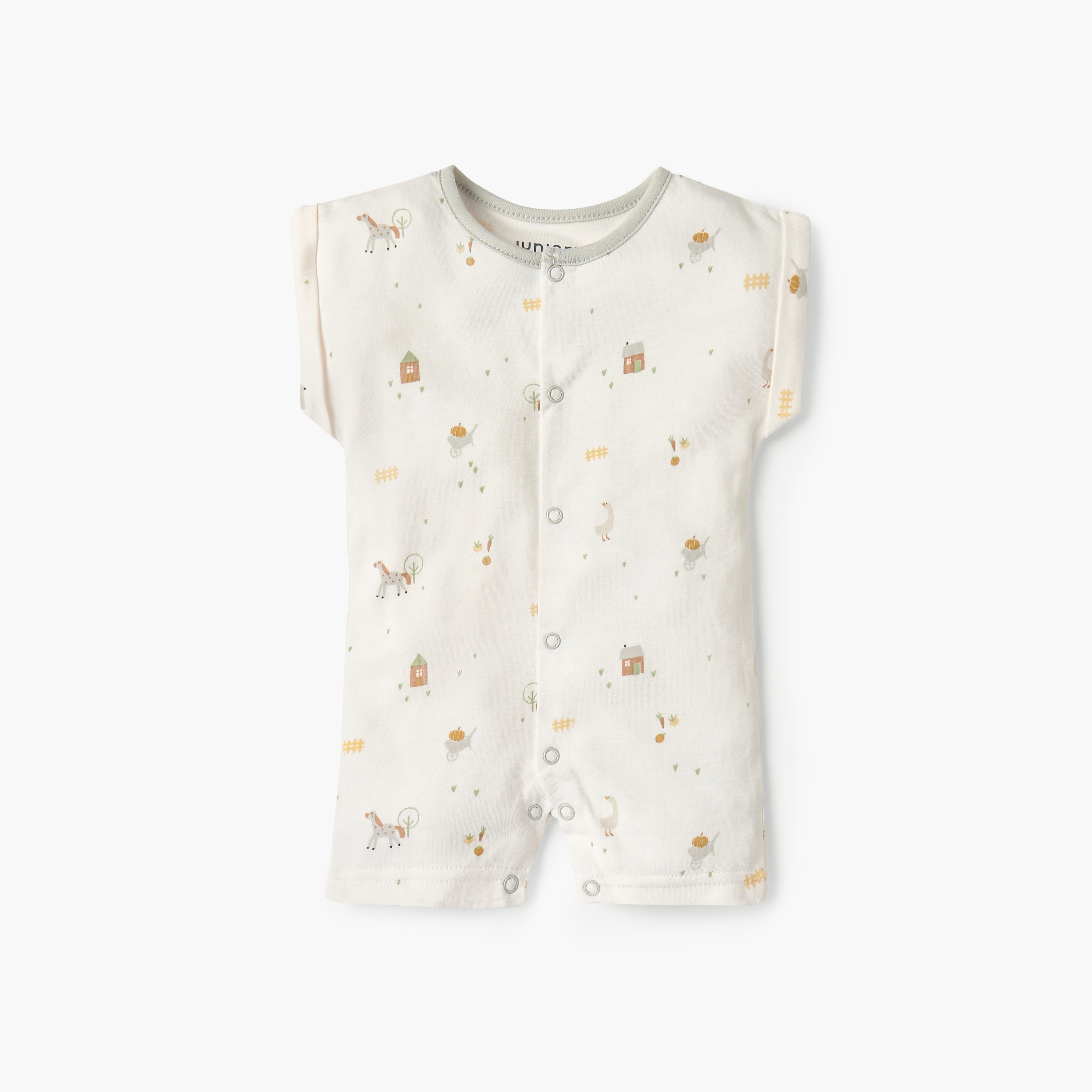 Juniors Printed Romper with Short Sleeves and Snap Button Closure - Set of 2-baby-girls-clothing-rompers-image-2