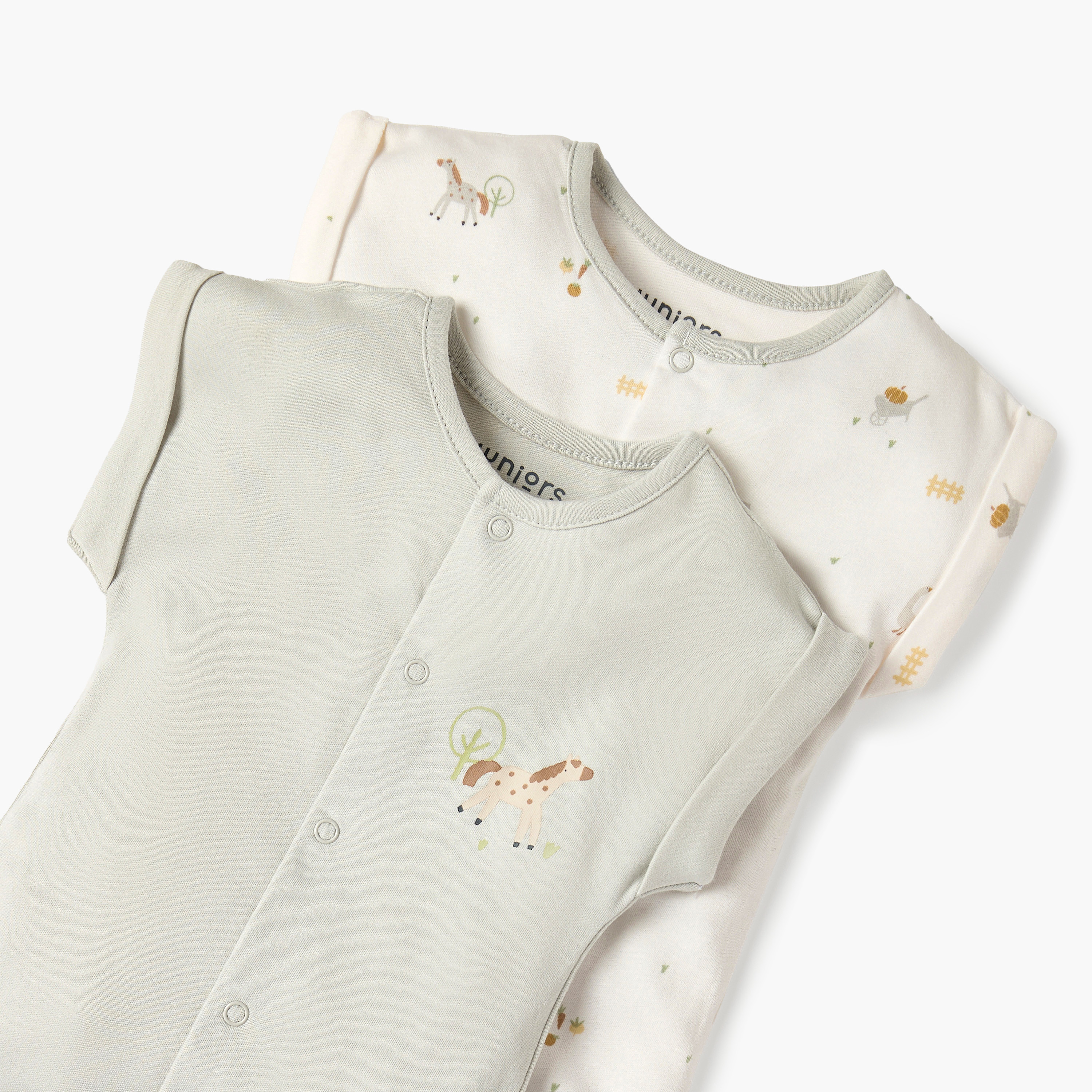 Juniors Printed Romper with Short Sleeves and Snap Button Closure - Set of 2-baby-girls-clothing-rompers-image-4