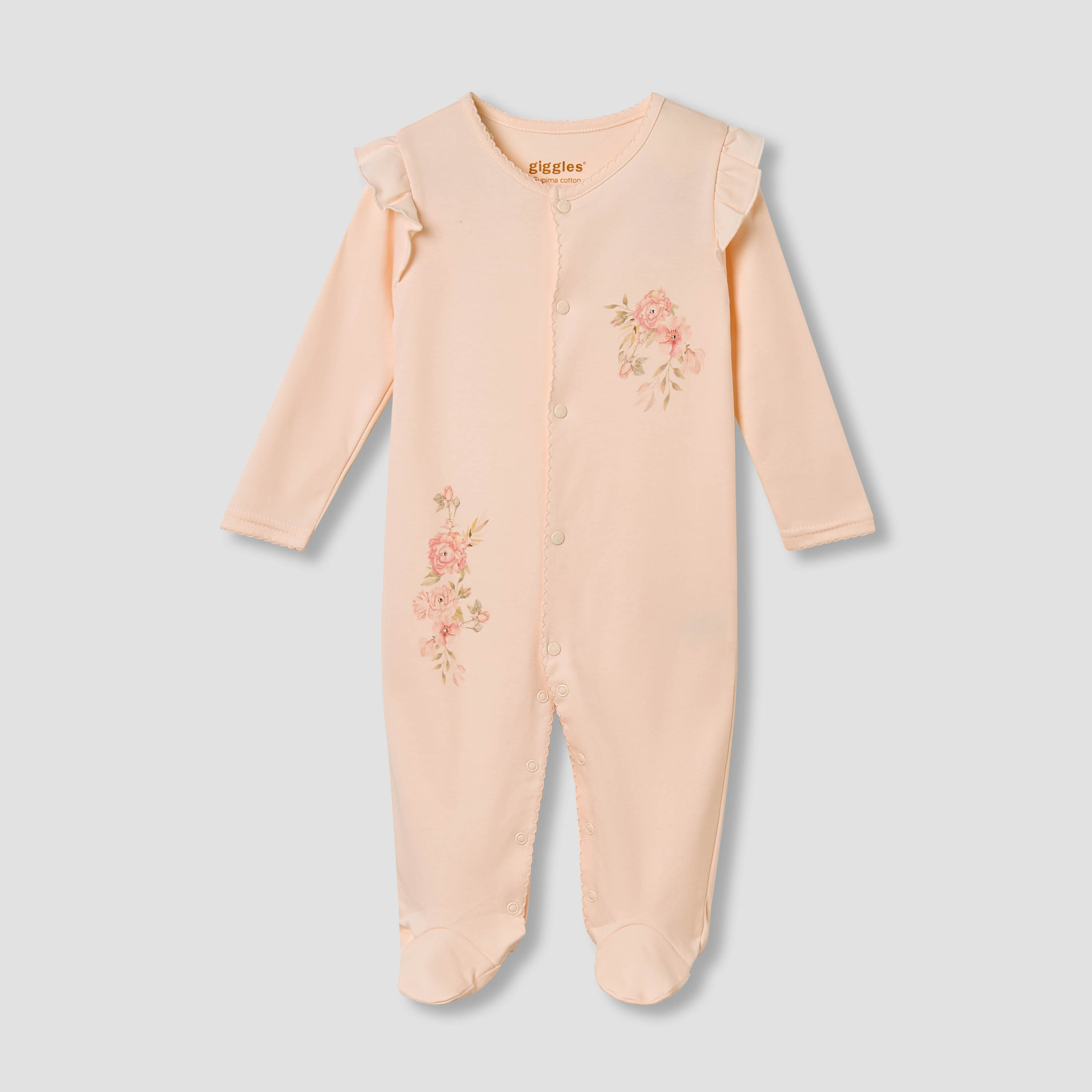 Giggles Floral Print Sleepsuit with Ruffle Detail-baby-girls-clothing-nightwear-sleepsuits-image-1
