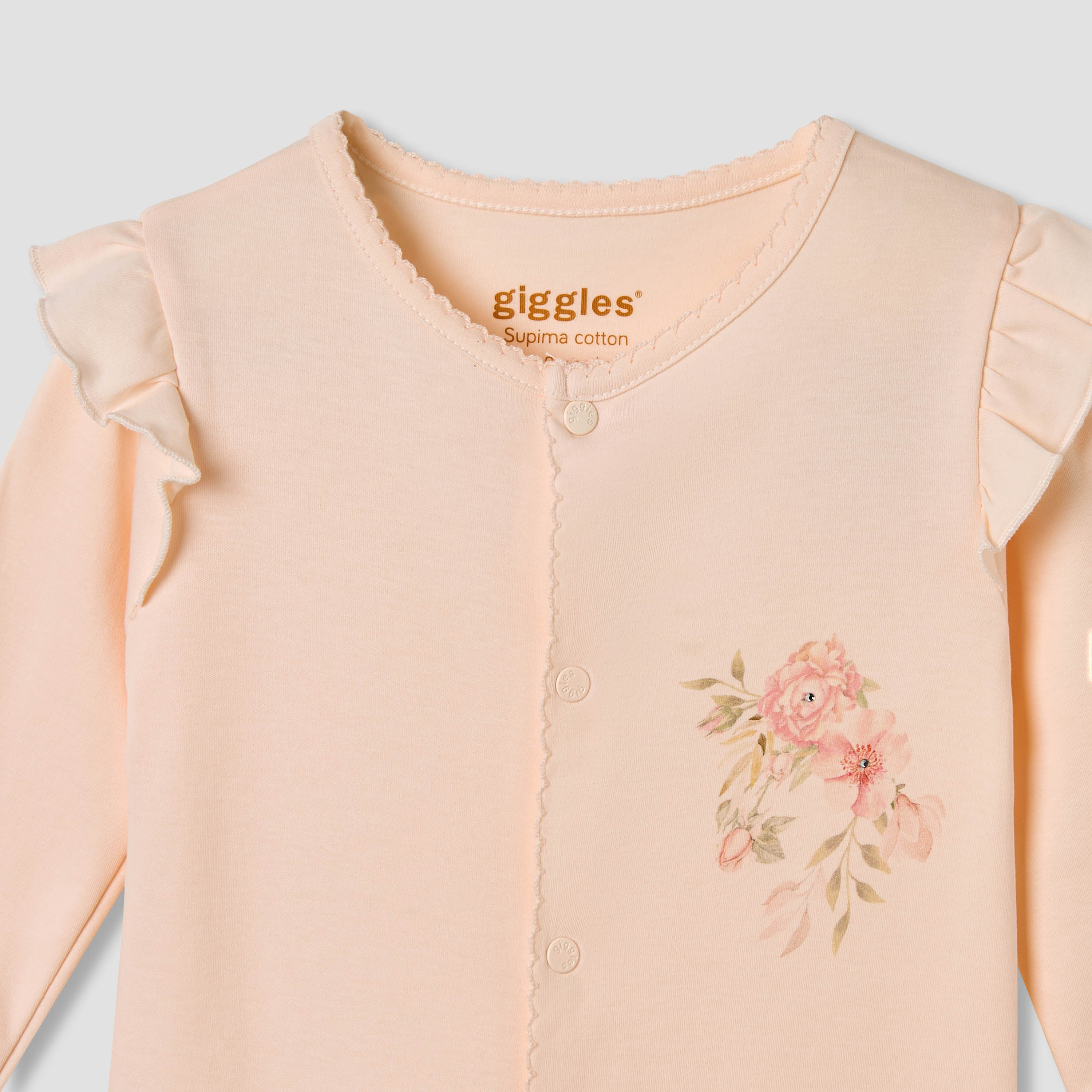 Giggles Floral Print Sleepsuit with Ruffle Detail-baby-girls-clothing-nightwear-sleepsuits-image-3