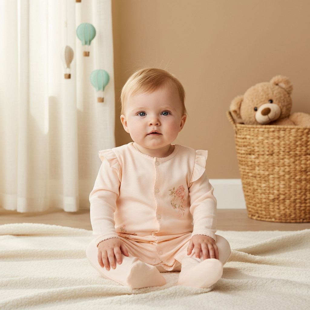 Giggles Floral Print Sleepsuit with Ruffle Detail-baby-girls-clothing-nightwear-sleepsuits-image-8