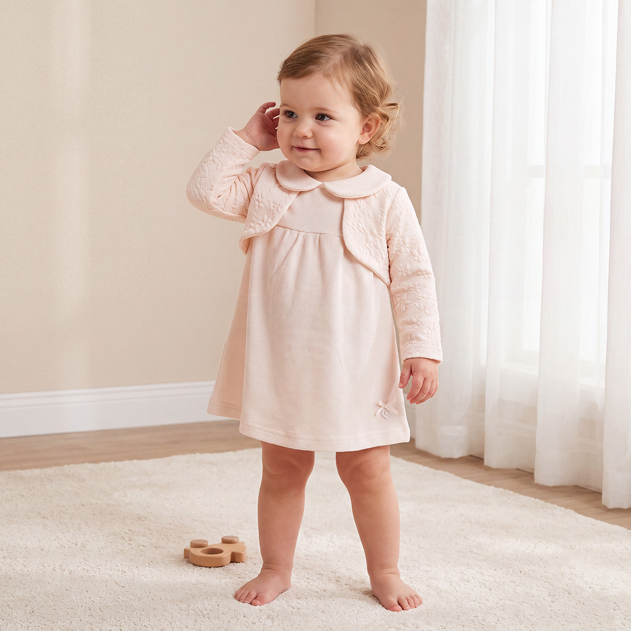 فستان بياقة بيتر بان وأكمام طويلة مع بوليرو مرفق من جيجلز-baby-girls-clothing-winterwear-dresses-image-1