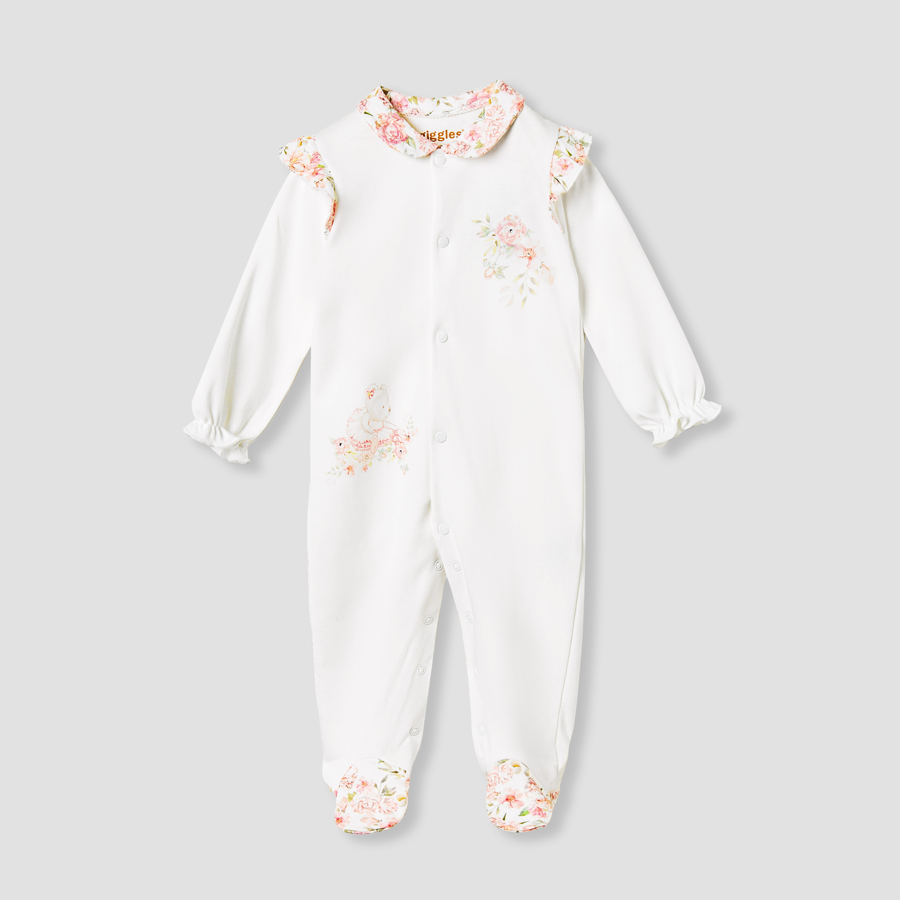 Giggles Floral Print Closed-Feet Sleepsuit with Long Sleeves-baby-girls-clothing-nightwear-sleepsuits-image-1