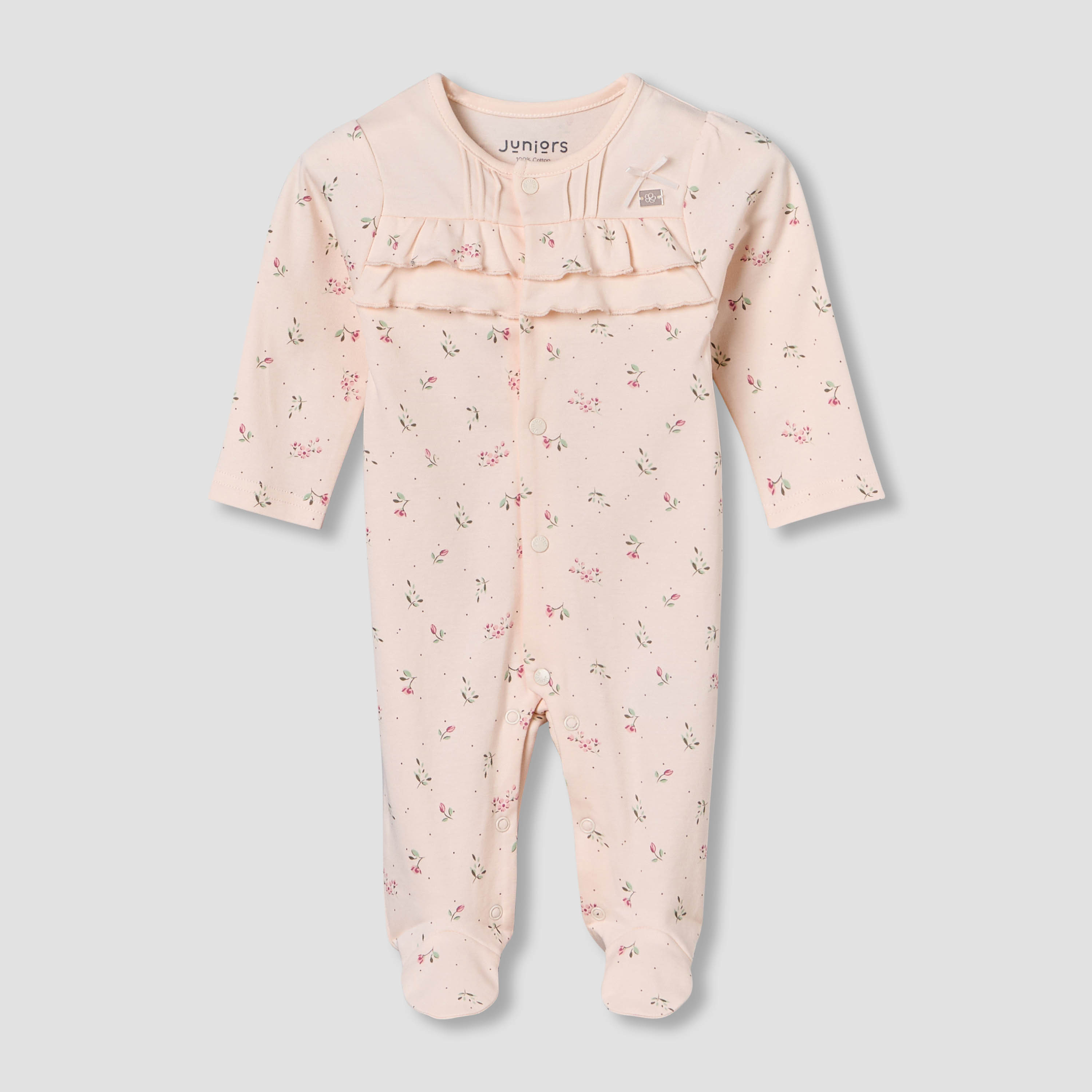 Juniors Cotton Round Neck Long Sleeves Sleepsuit with Floral Print-baby-girls-clothing-nightwear-sleepsuits-image-2
