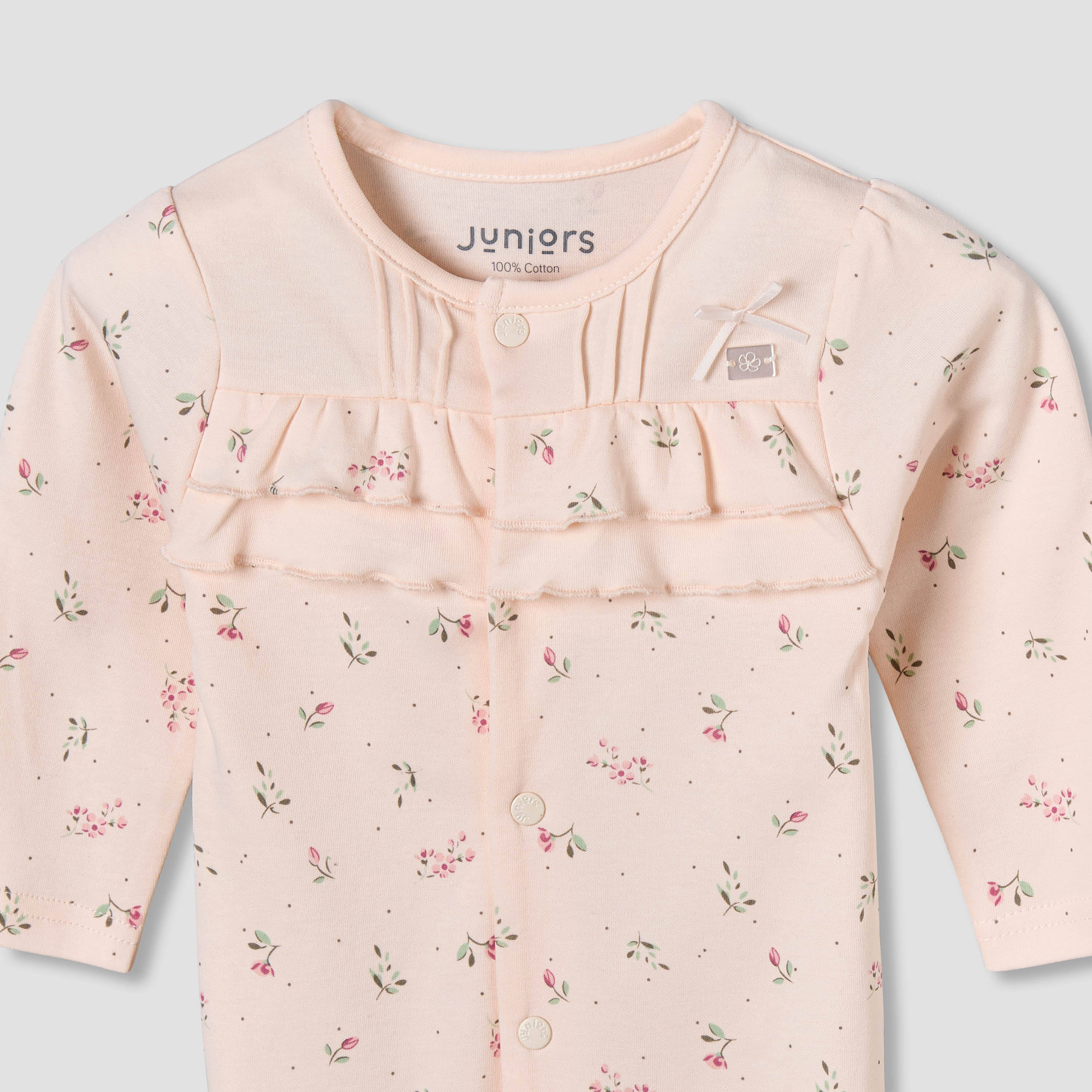 Juniors Cotton Round Neck Long Sleeves Sleepsuit with Floral Print-baby-girls-clothing-nightwear-sleepsuits-image-4