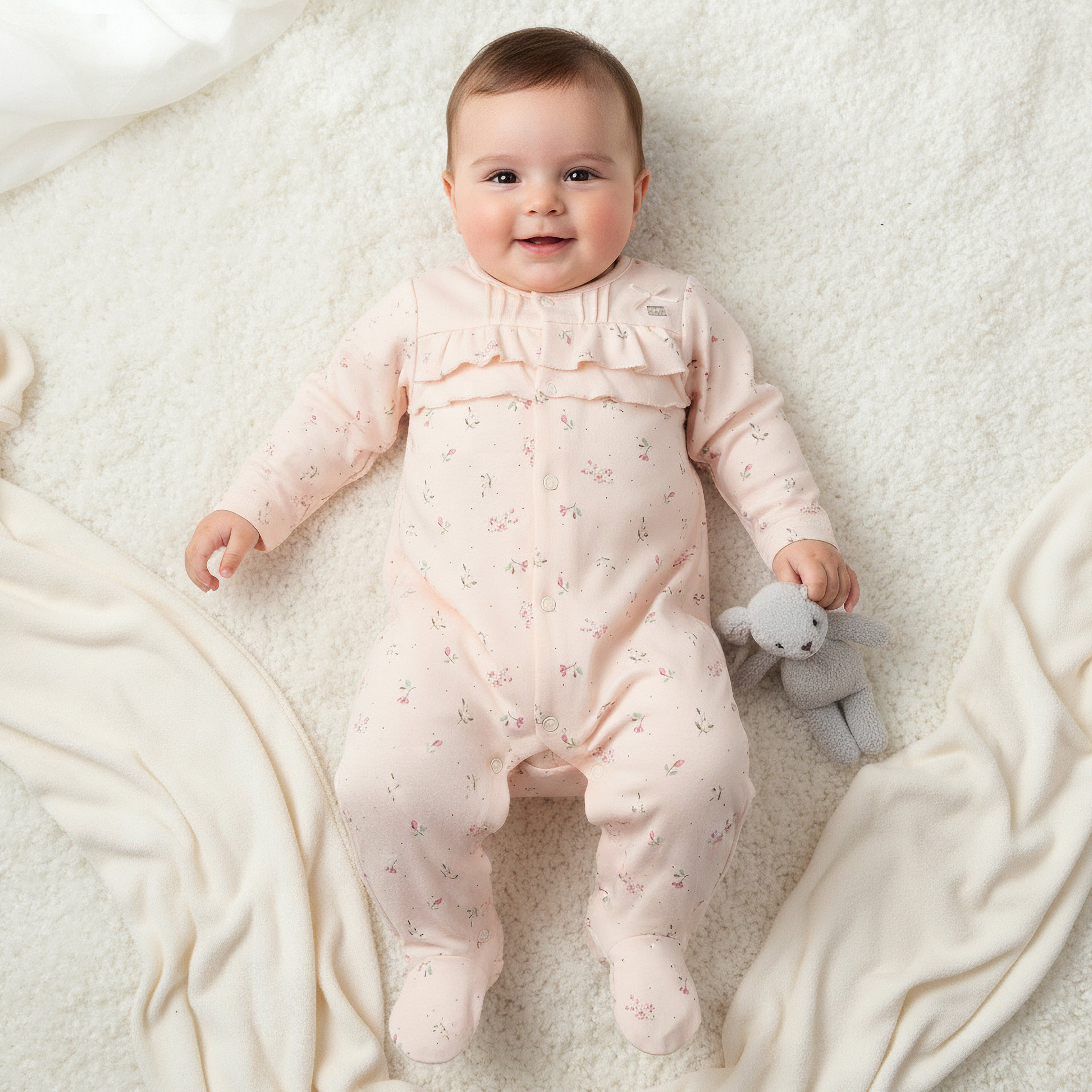 Juniors Cotton Round Neck Long Sleeves Sleepsuit with Floral Print-baby-girls-clothing-nightwear-sleepsuits-image-1