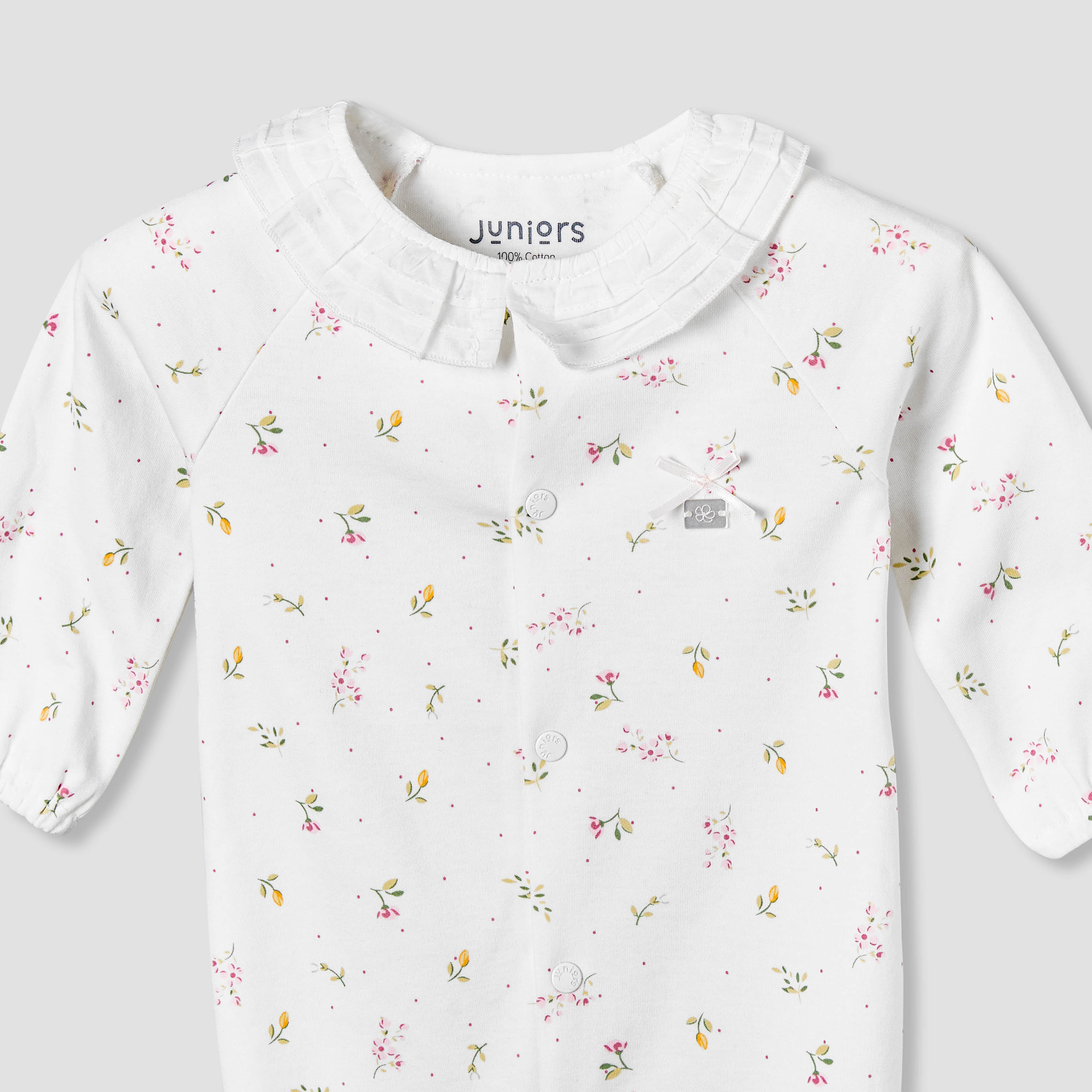 Juniors Cotton Peter Pan Collar Long Sleeves Sleepsuit with Floral Print-baby-girls-clothing-nightwear-sleepsuits-image-4