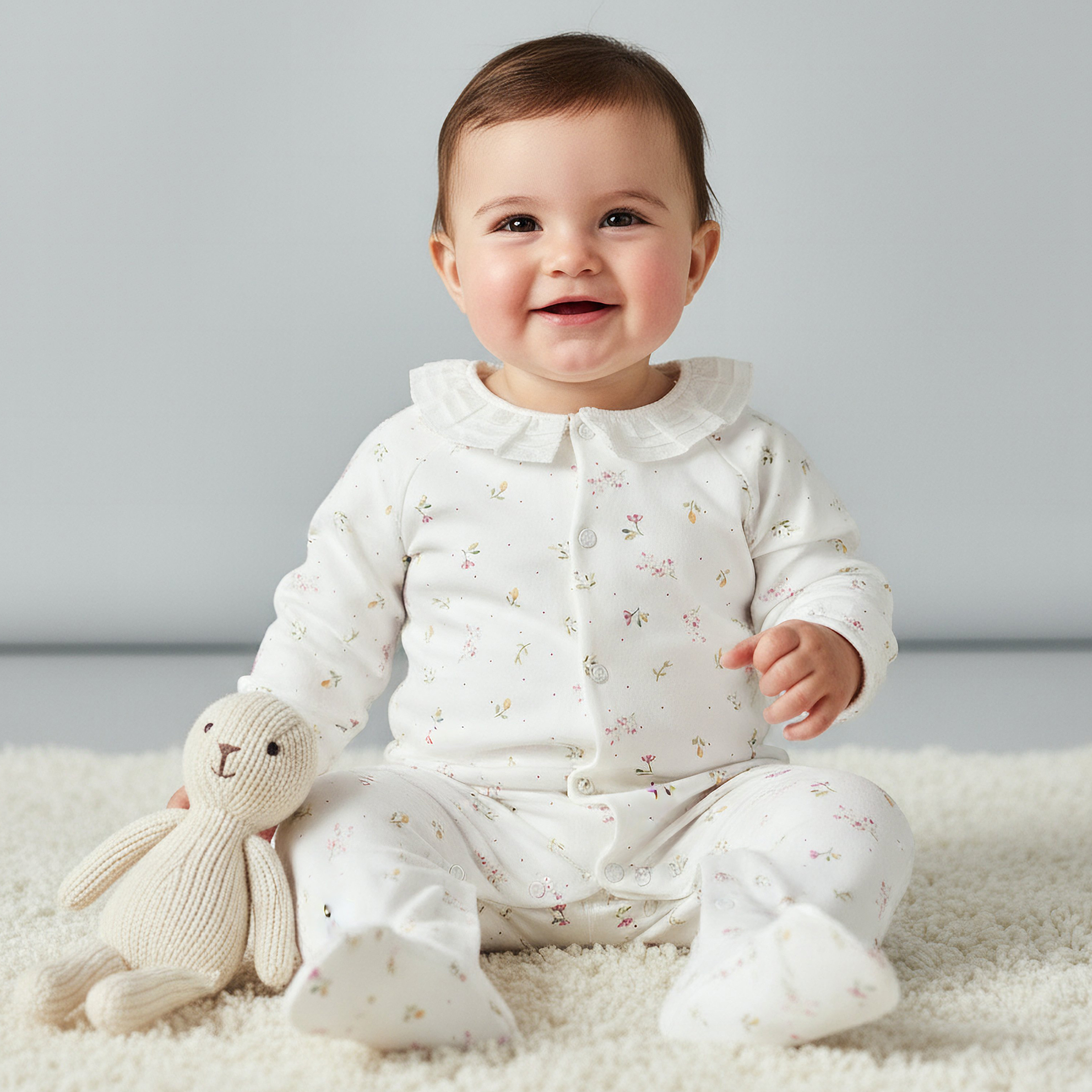 Juniors Cotton Peter Pan Collar Long Sleeves Sleepsuit with Floral Print-baby-girls-clothing-nightwear-sleepsuits-image-1