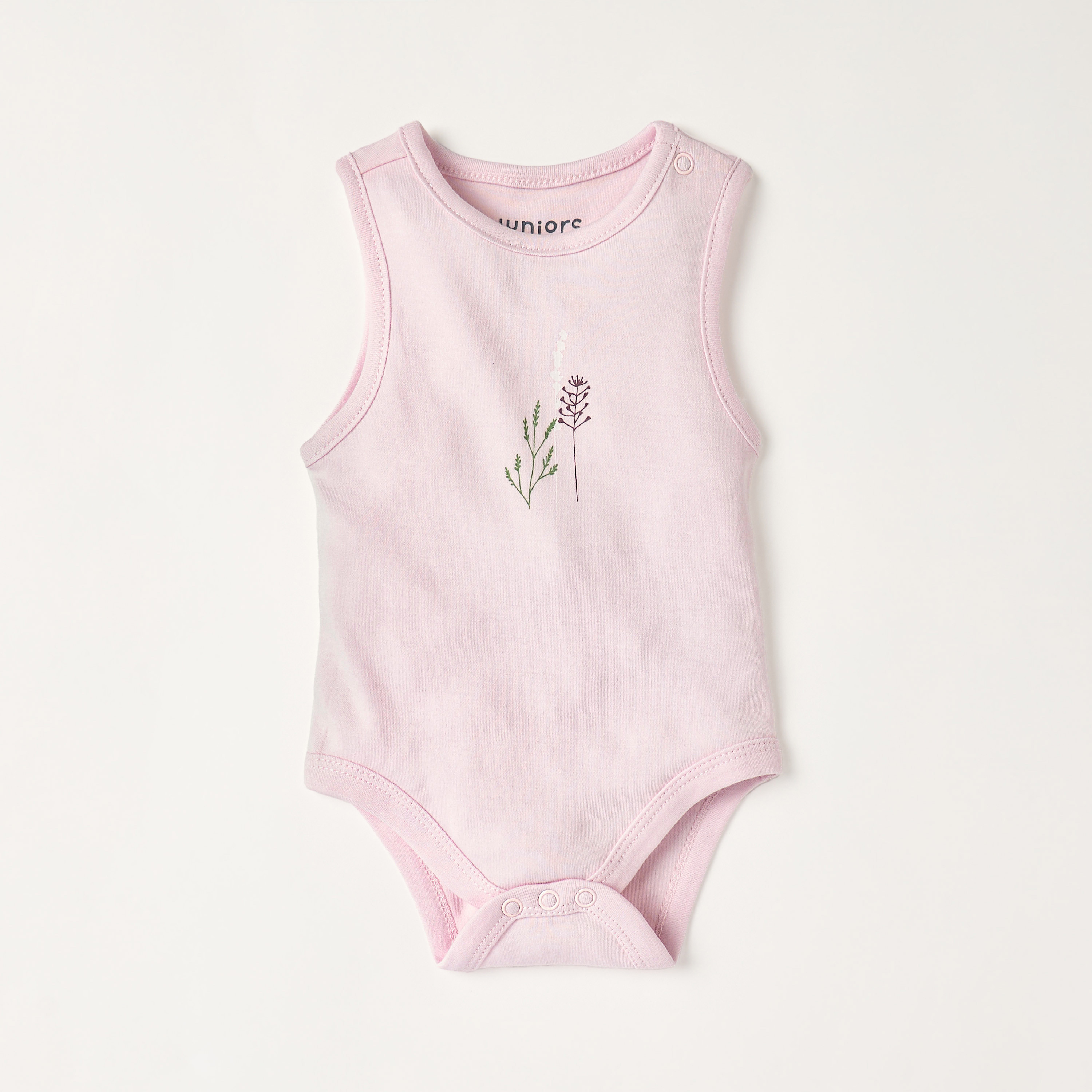 Juniors Floral Print Sleeveless Bodysuit with Button Closure - Set of 2-baby-girls-clothing-bodysuits-image-2