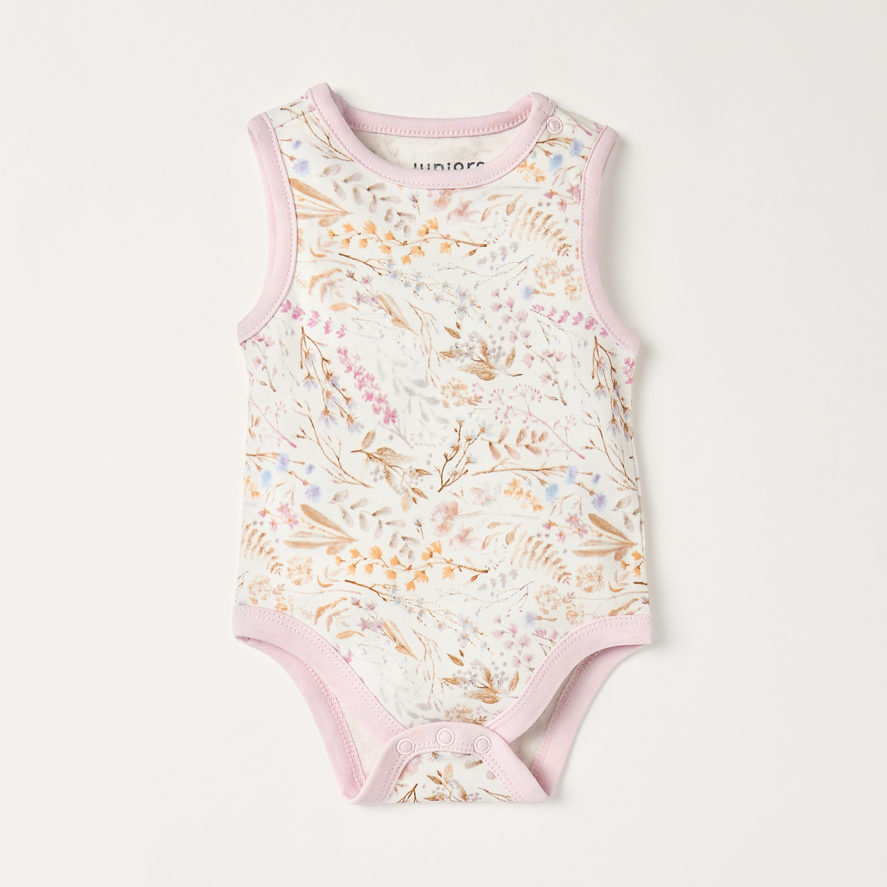 Juniors Floral Print Sleeveless Bodysuit with Button Closure - Set of 2-baby-girls-clothing-bodysuits-image-3