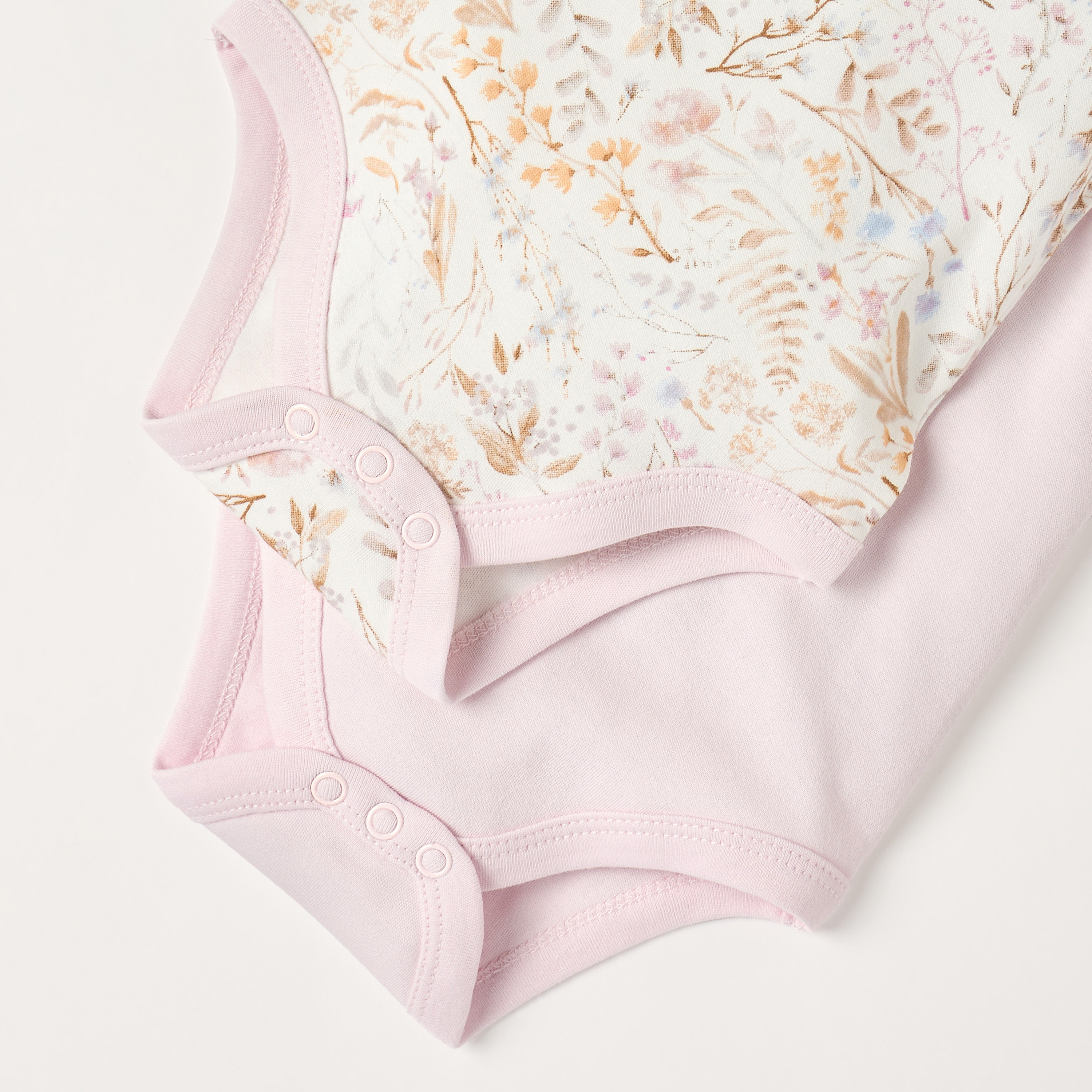 Juniors Floral Print Sleeveless Bodysuit with Button Closure - Set of 2-baby-girls-clothing-bodysuits-image-5