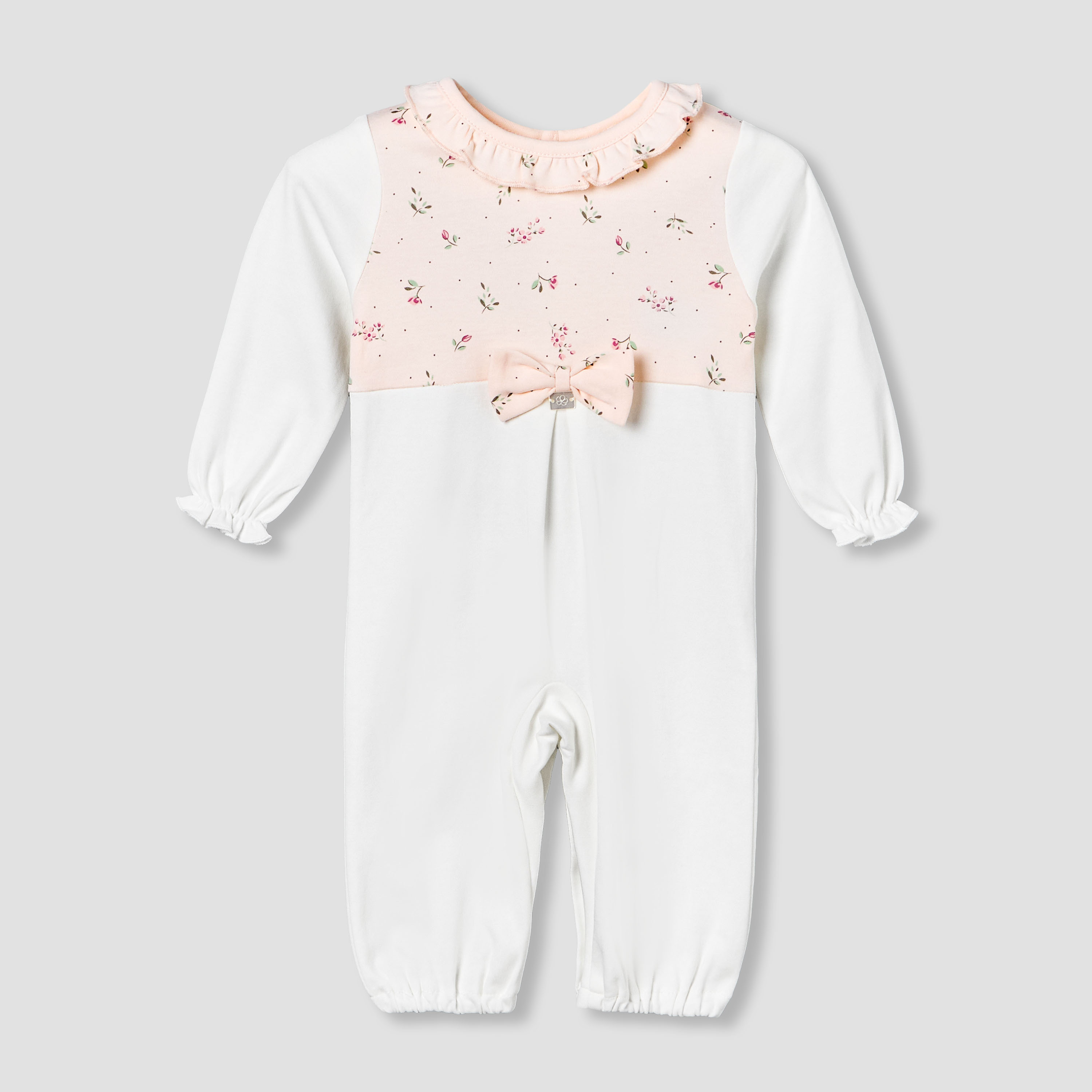 Juniors Cotton Ruffle Neck Long Sleeves Sleepsuit with Floral Print-baby-girls-clothing-nightwear-sleepsuits-image-2