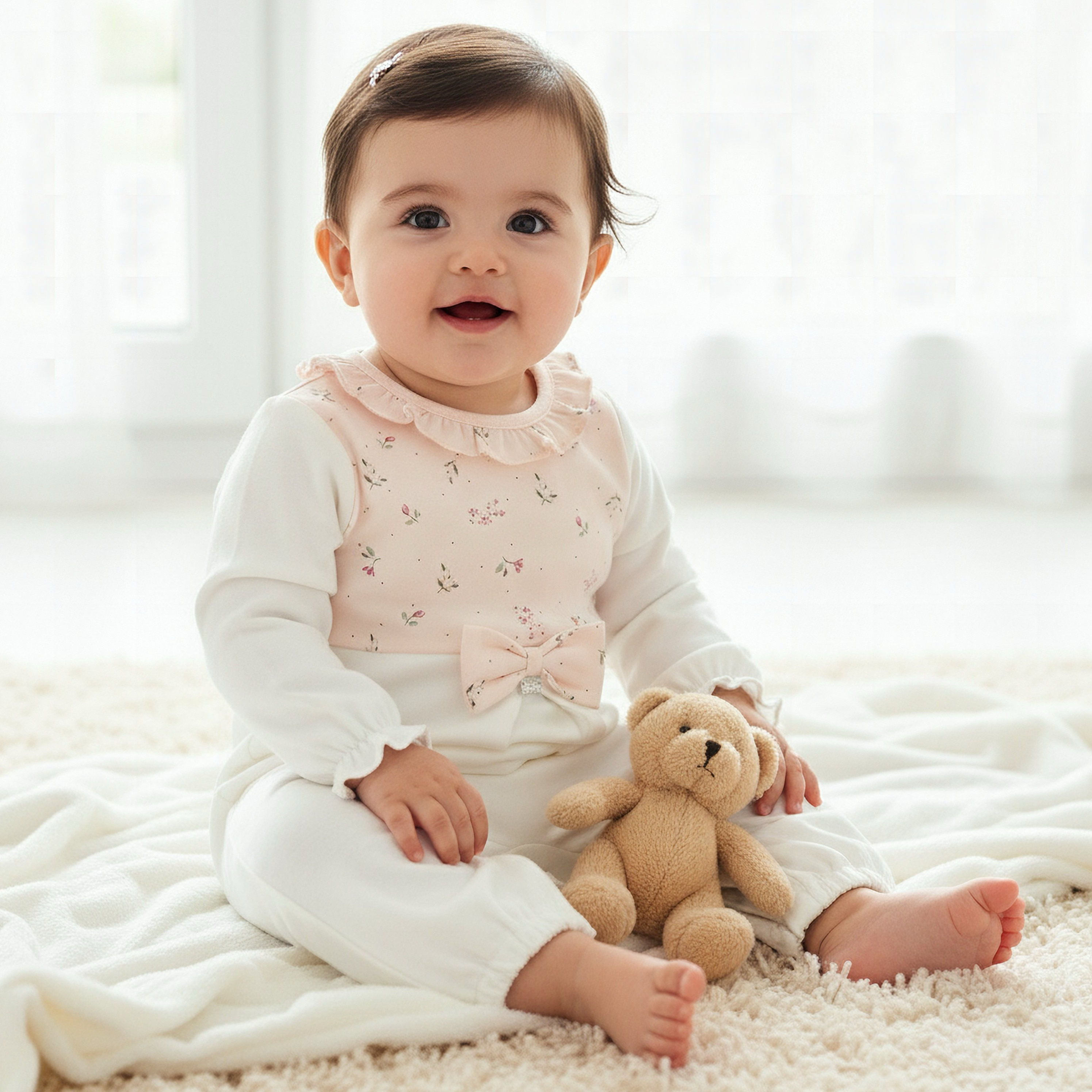 Juniors Cotton Ruffle Neck Long Sleeves Sleepsuit with Floral Print-baby-girls-clothing-nightwear-sleepsuits-image-1