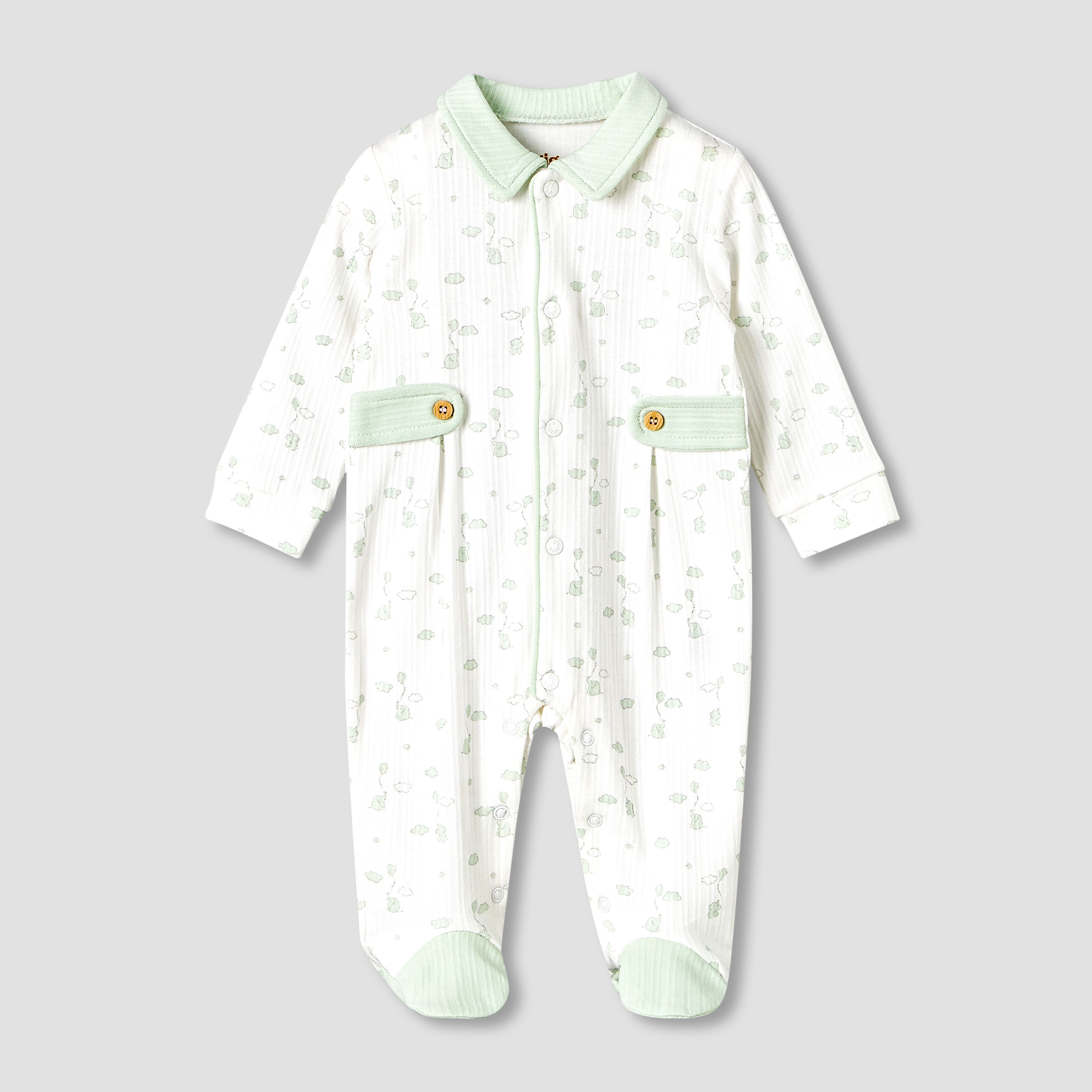 Giggles Cotton Peter Pan Collar Long Sleeves Sleepsuit with Elephant Print-baby-boys-clothing-nightwear-sleepsuits-image-1