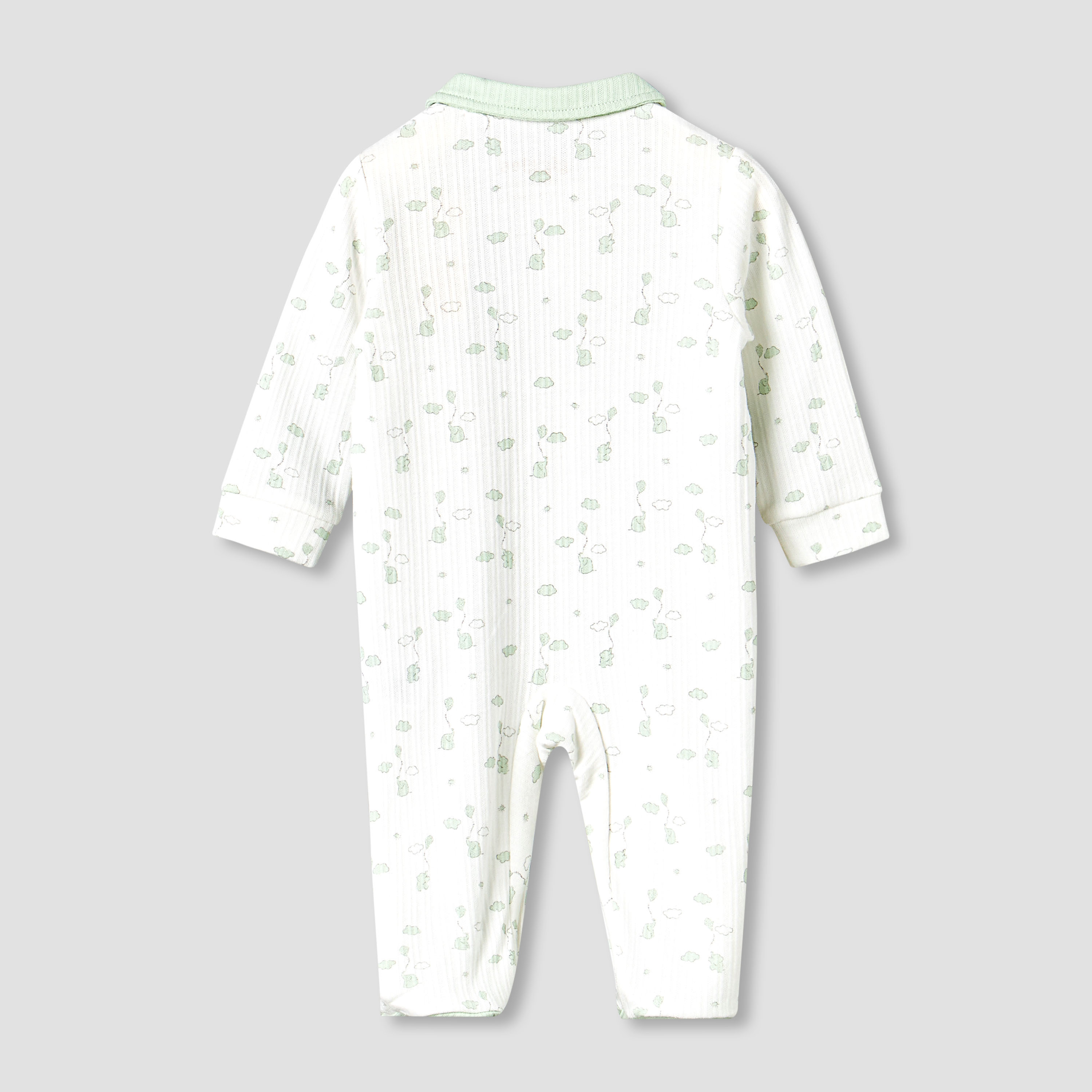 Giggles Cotton Peter Pan Collar Long Sleeves Sleepsuit with Elephant Print-baby-boys-clothing-nightwear-sleepsuits-image-2