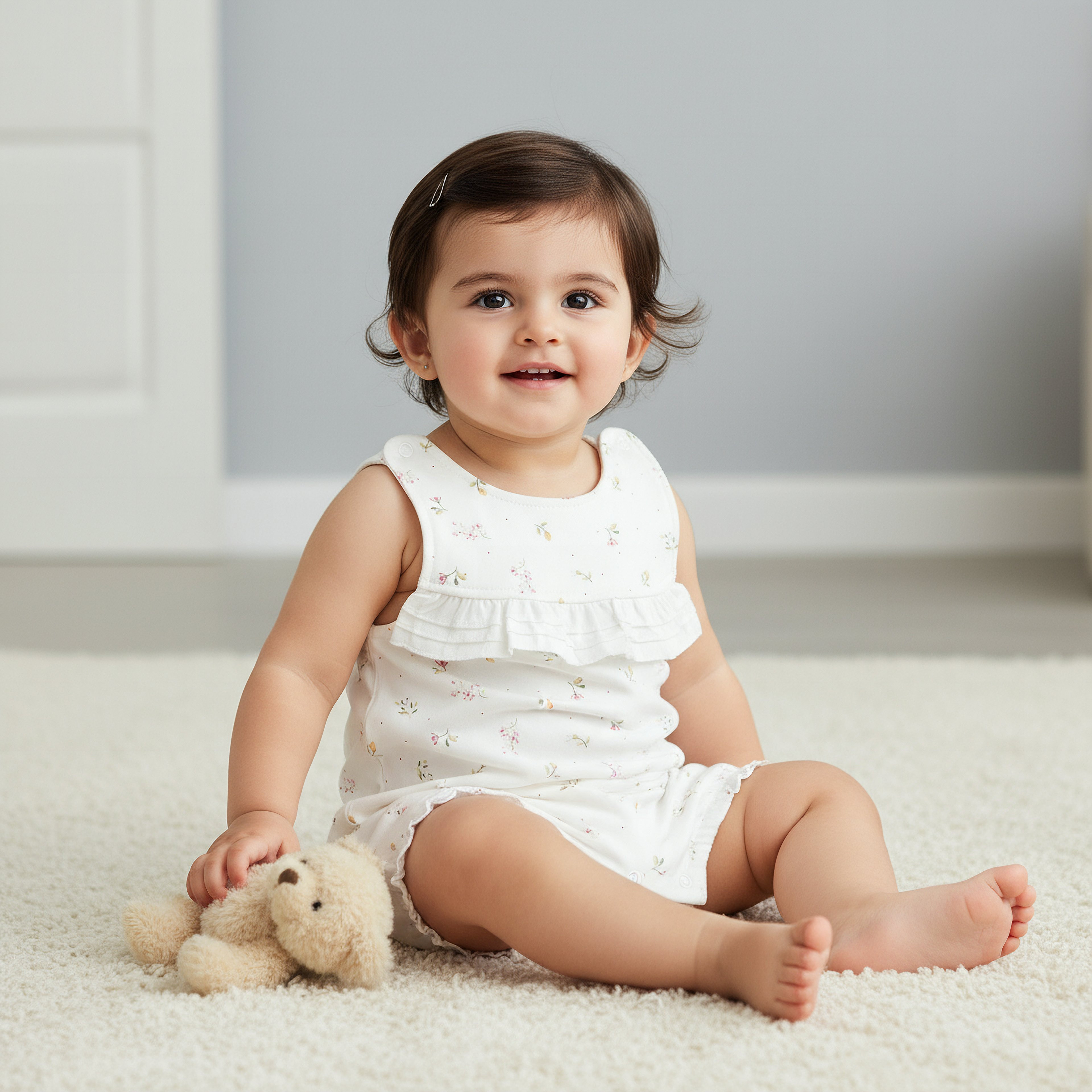 Juniors Round Neck Sleeveless Romper with Frill Detail-baby-girls-clothing-rompers-image-1