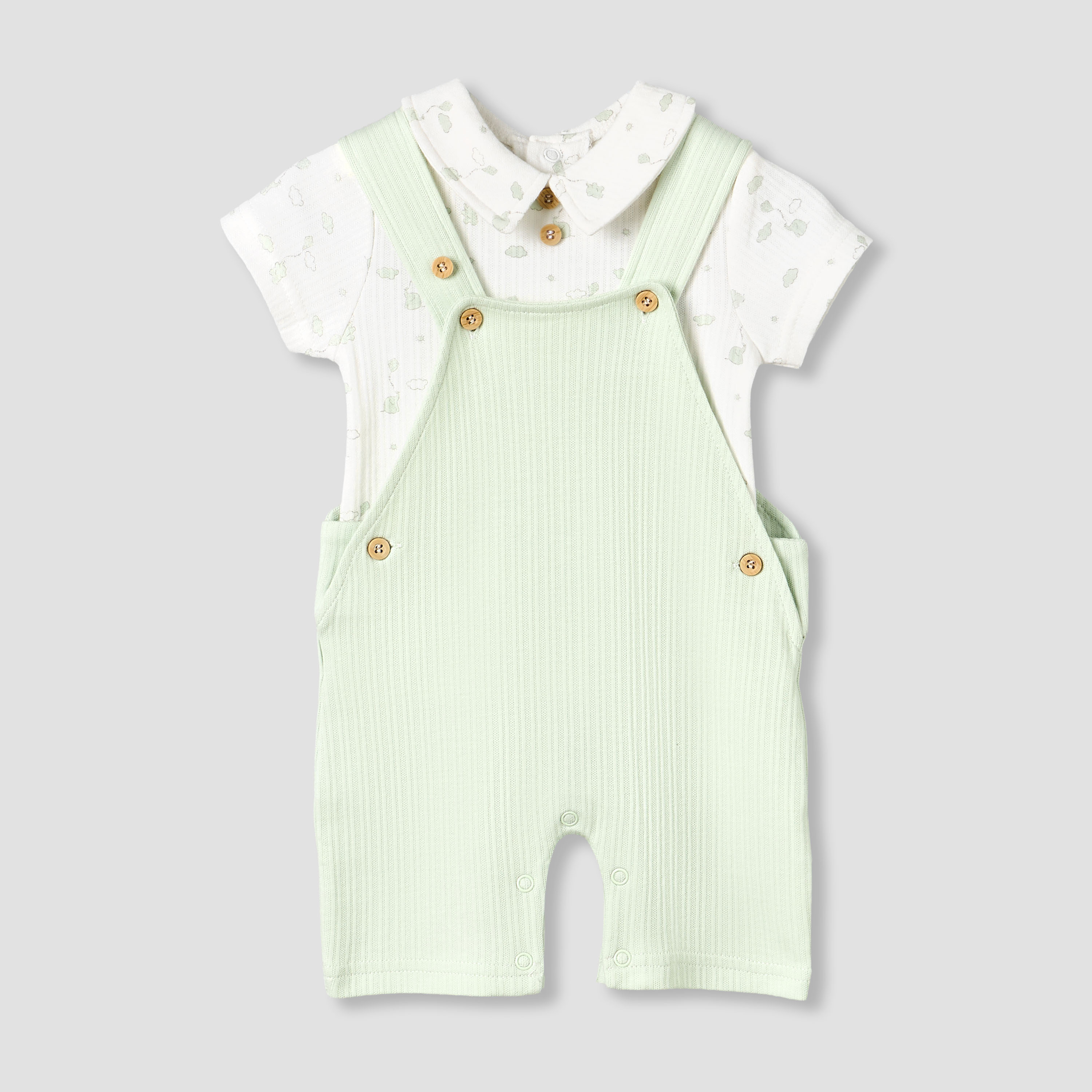 Giggles Collared Short Sleeves Top and Dungaree Set with Print-baby-boys-clothing-setsandcoords-image-1
