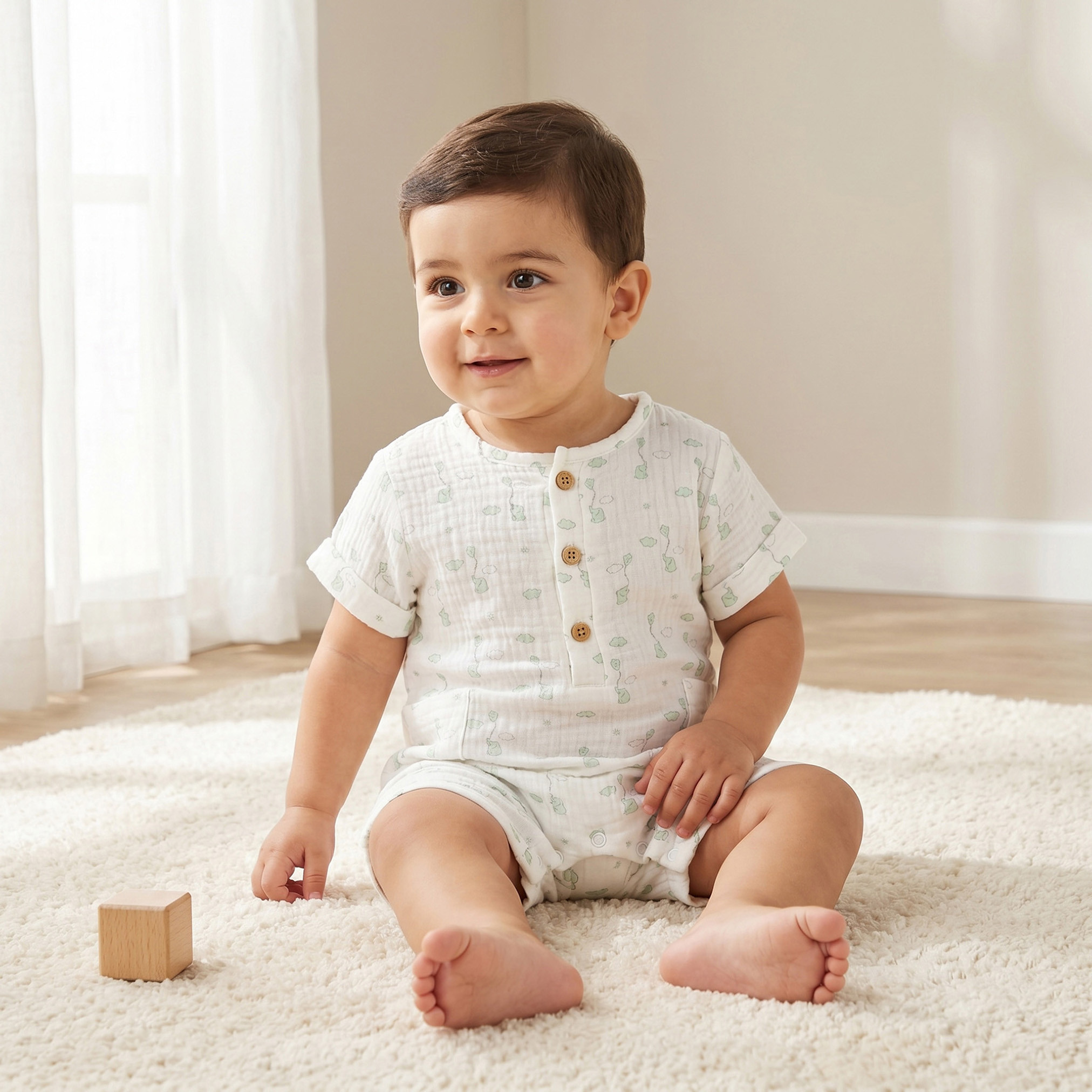 Giggles Crew Neck Short Sleeves Romper with Print-baby-boys-clothing-rompers-image-1