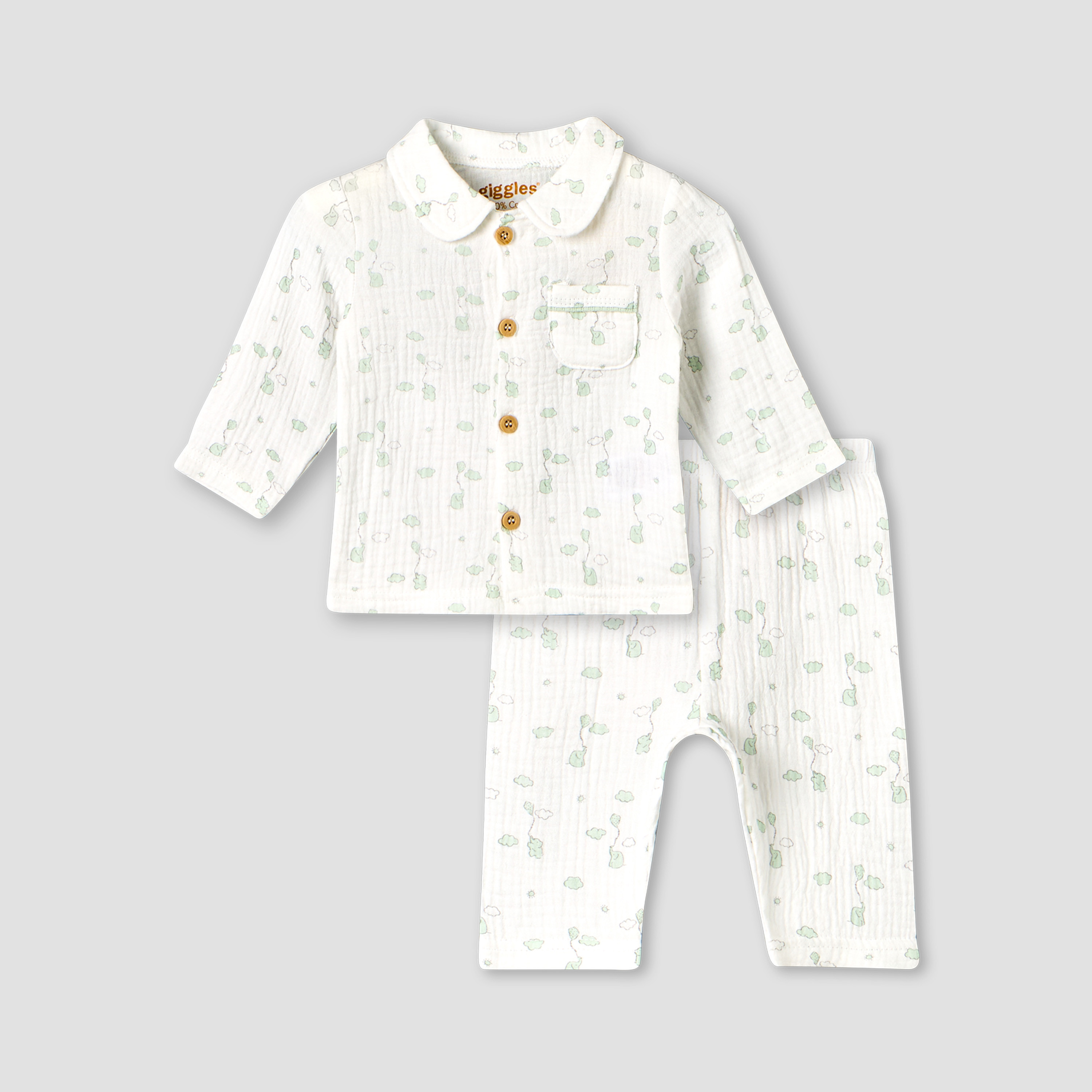 طقم بيجاما قطن بياقة عادية وأكمام طويلة وطبعات فيل من جيجلز-baby-boys-clothing-nightwear-pyjamasets-image-2