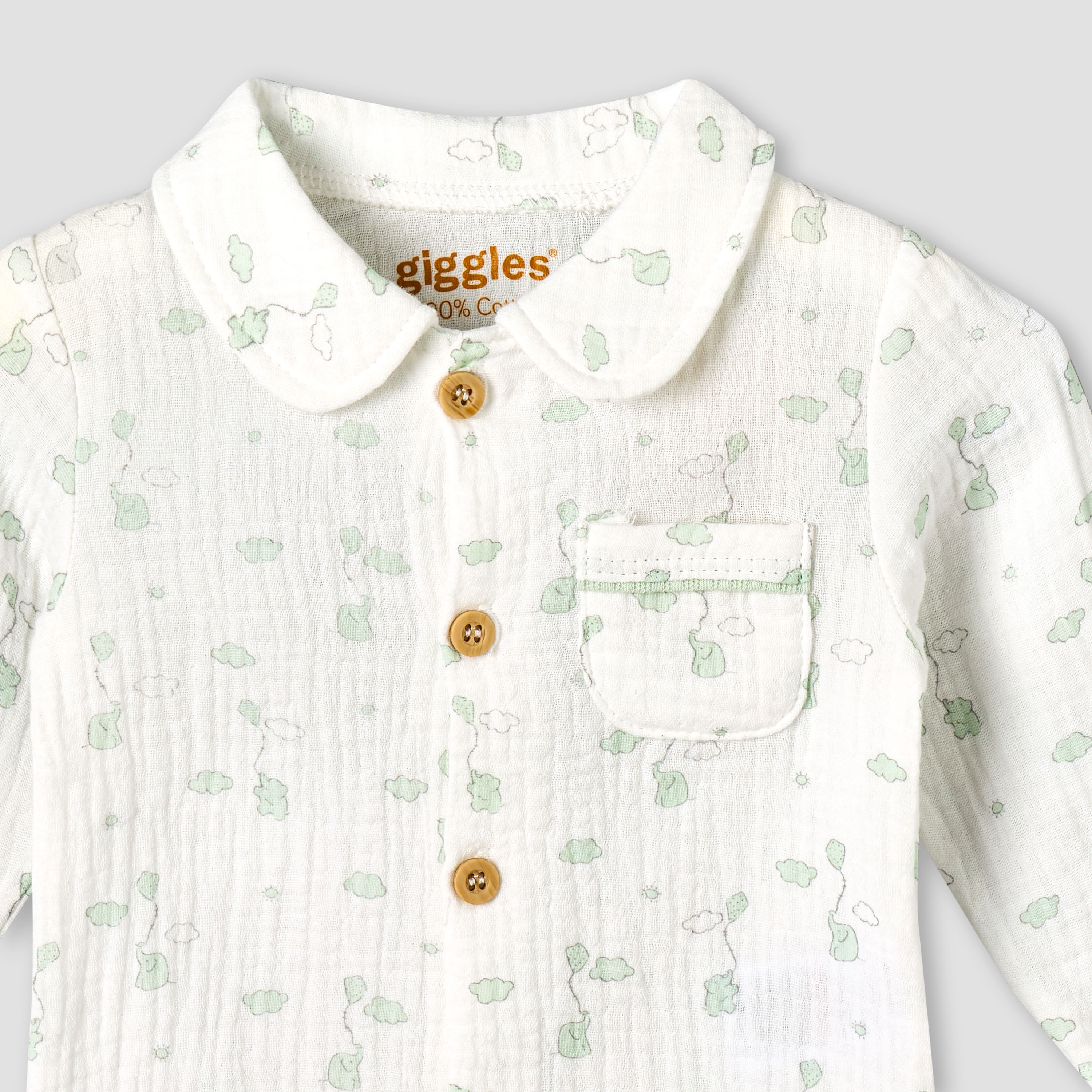 طقم بيجاما قطن بياقة عادية وأكمام طويلة وطبعات فيل من جيجلز-baby-boys-clothing-nightwear-pyjamasets-image-5