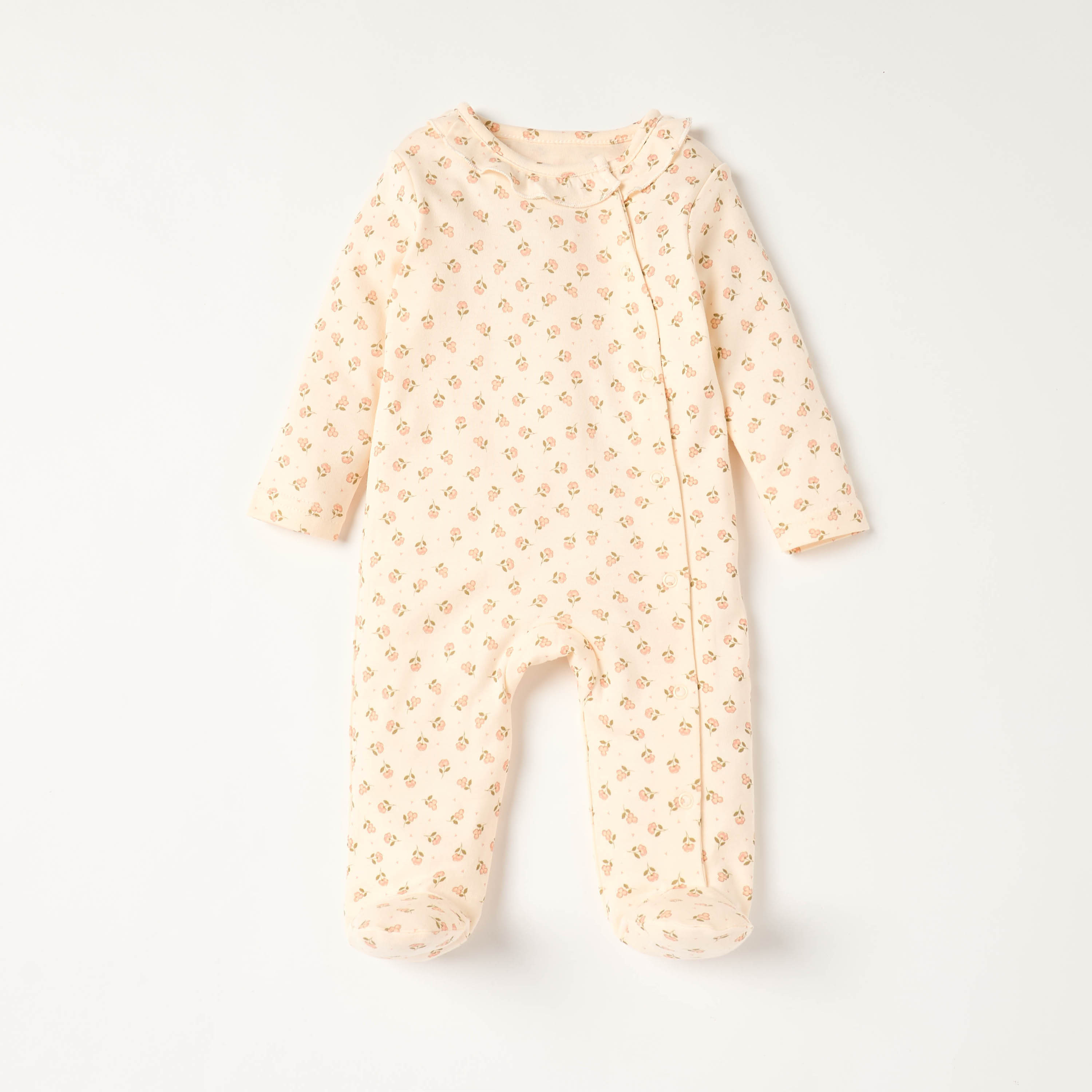بدلة نوم مغلقة القدمين بطبعات أزهار وأكمام طويلة وأزرار إغلاق من جونيورز-baby-girls-clothing-nightwear-sleepsuits-image-1