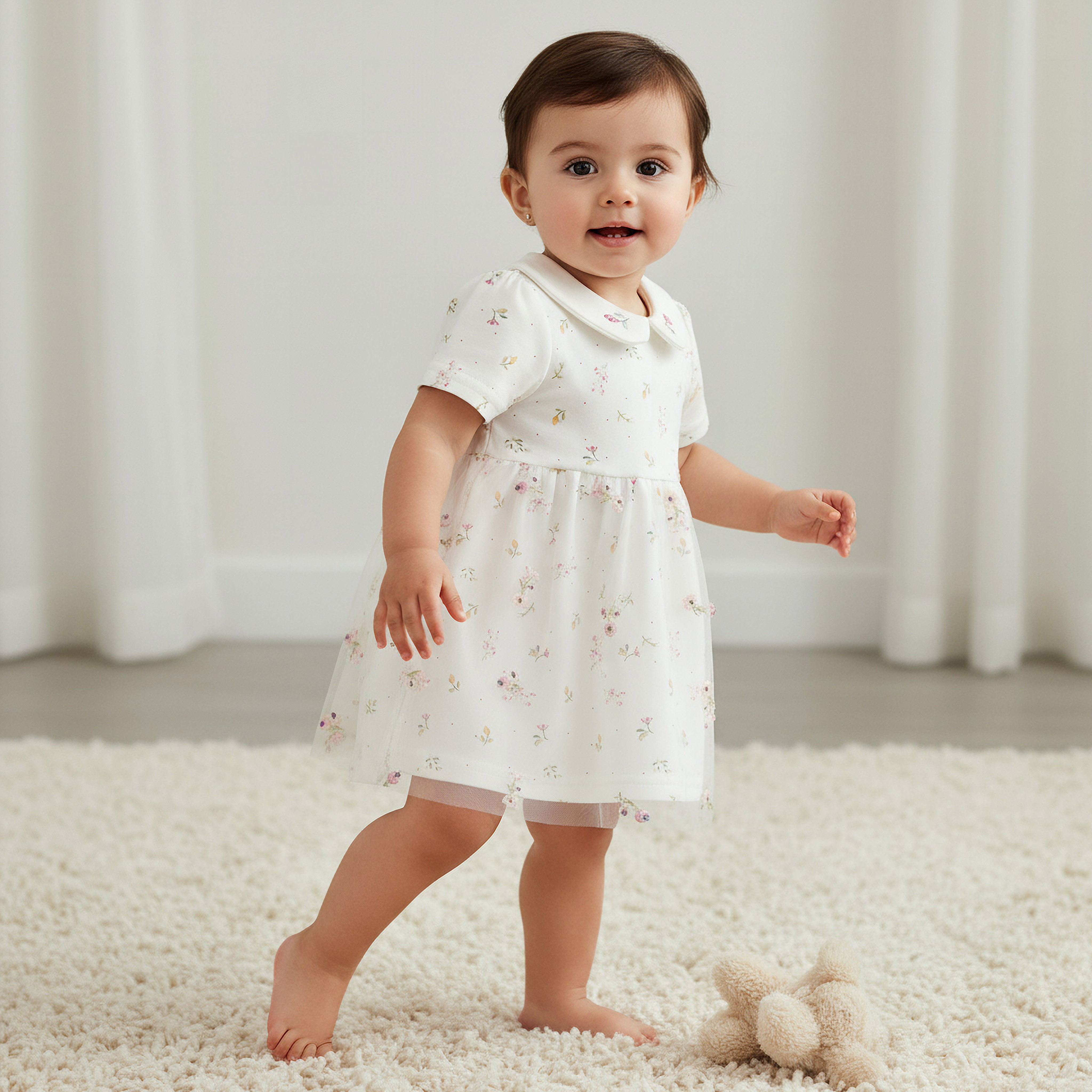 Juniors Collared Short Sleeves Dress with Floral Print-baby-girls-clothing-dressesandjumpsuits-image-1