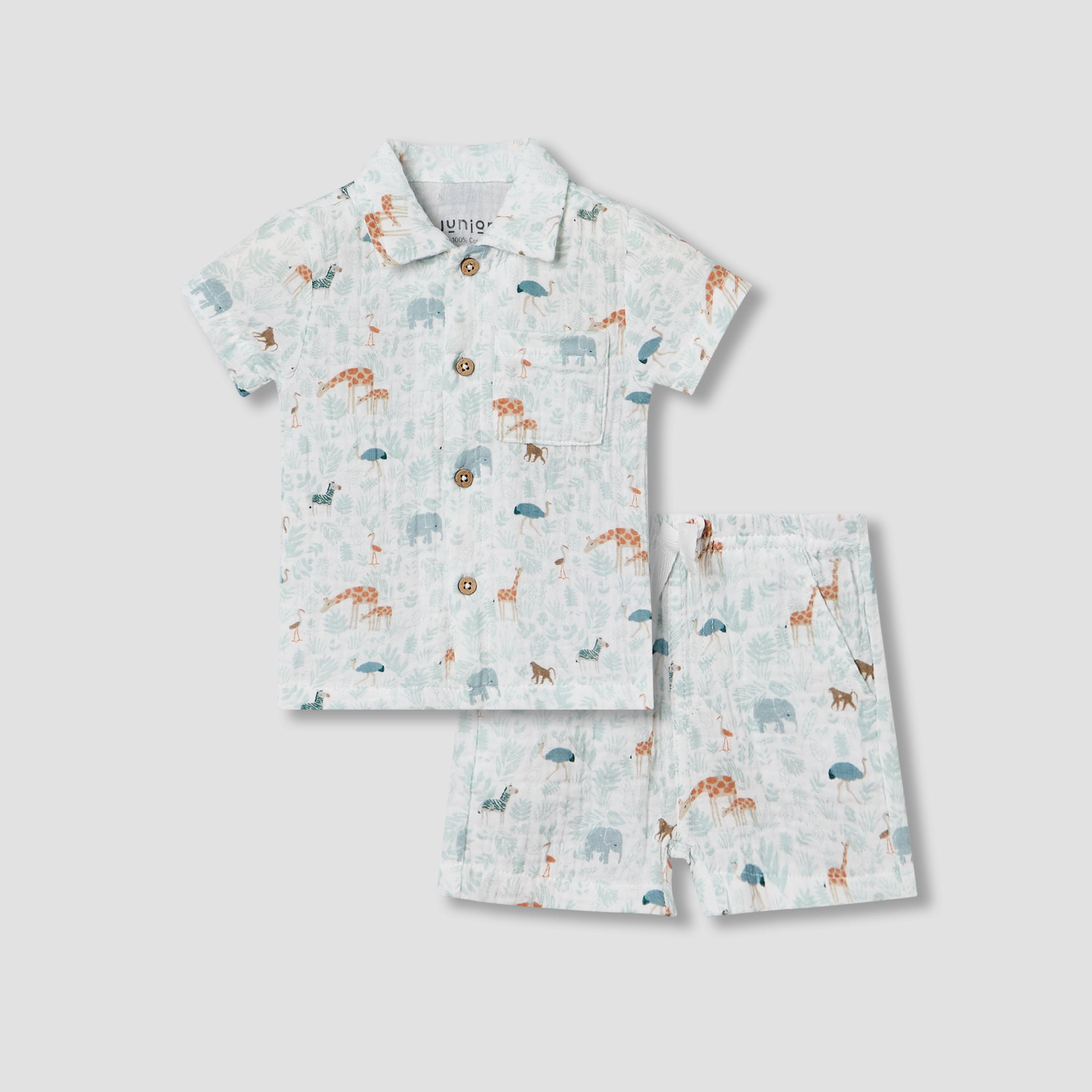 Juniors Cotton Collared Short Sleeve Pyjama Set with Safari Print-baby-boys-clothing-nightwear-pyjamasets-image-2